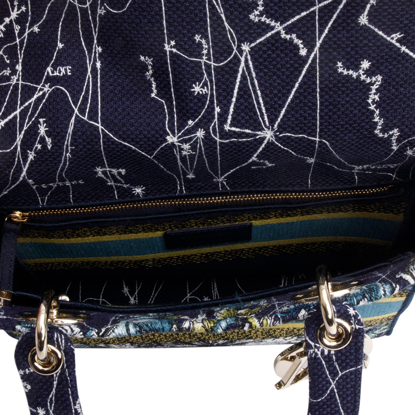 Christian Dior 2021 Blue Multicolor Zodiac Embroidery Medium Lady D-Lite Bag
