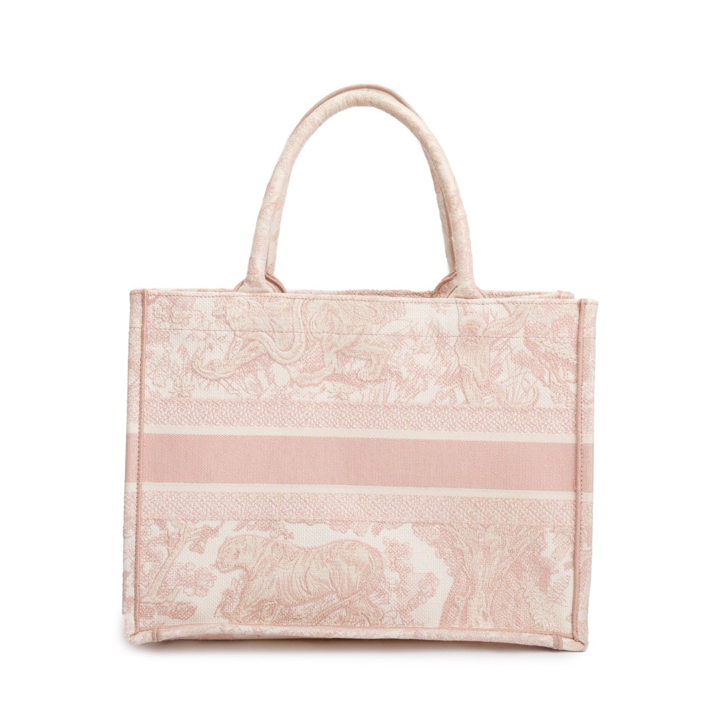 Christian Dior 2021 Ecru and Pink Toile De Jouy Embroidery Medium Book Tote