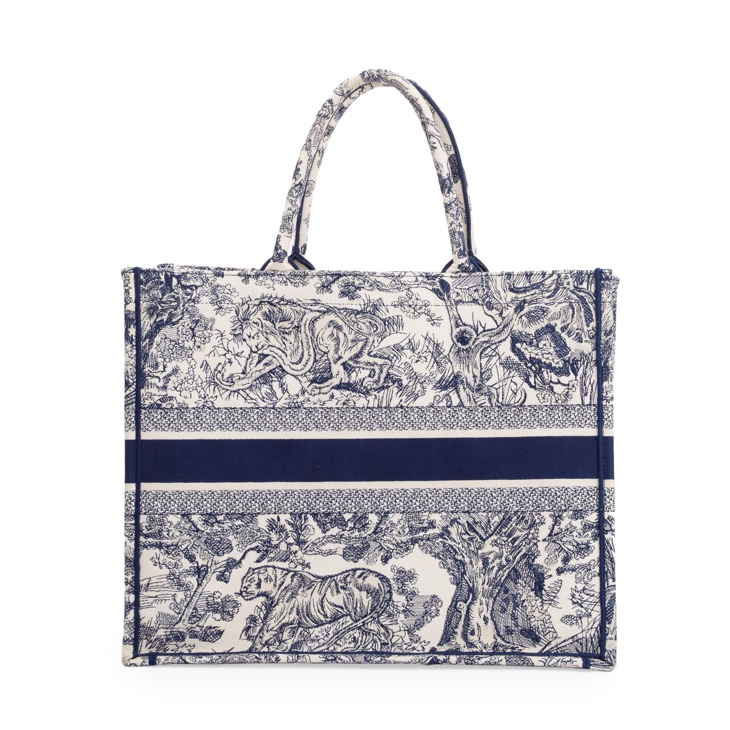 Christian Dior 2021 Large Ecru and Blue Toile de Jouy  Embroidery Canvas Book Tote