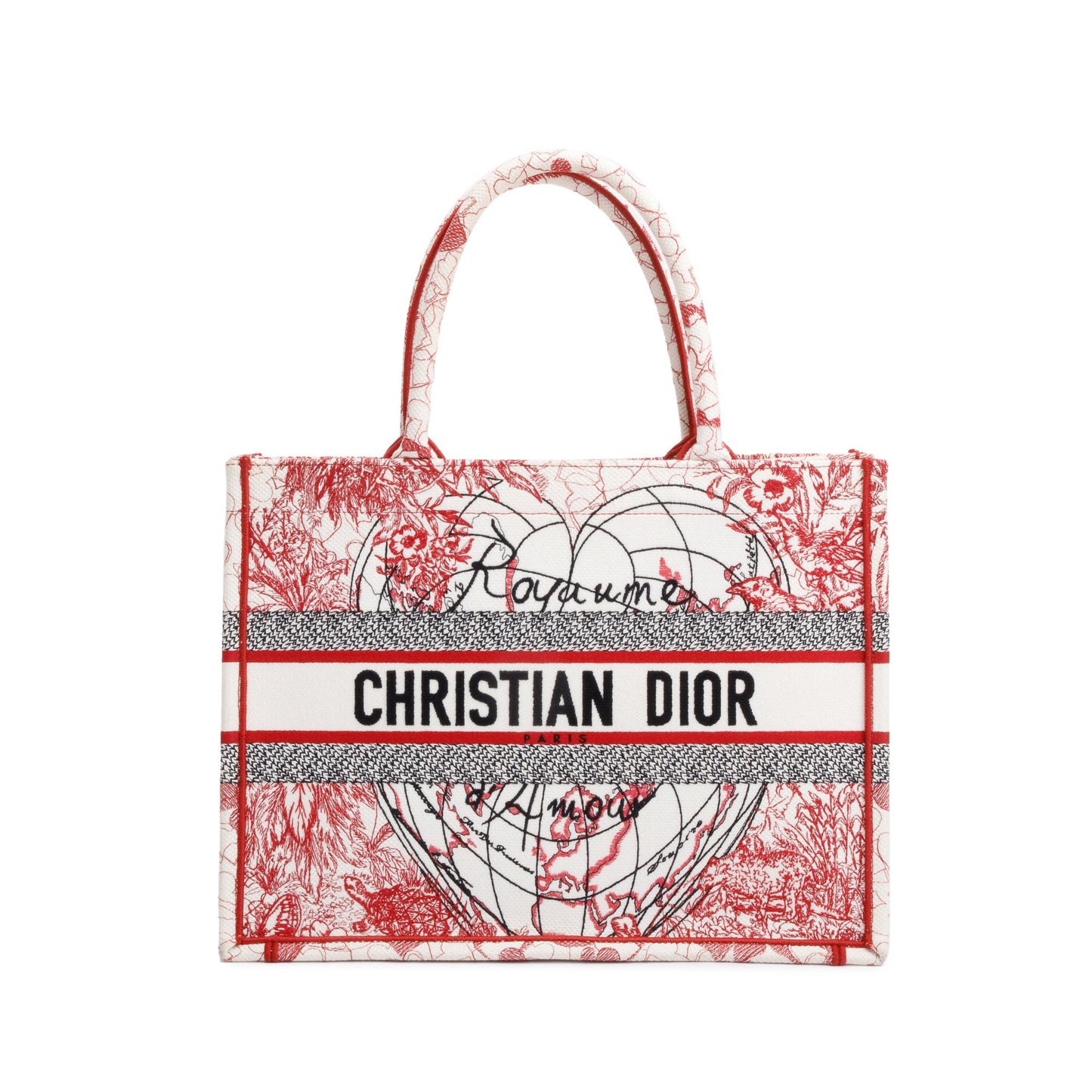 Christian Dior 2021 Red & White Royaume d'Amour Embroidery Medium Book Tote