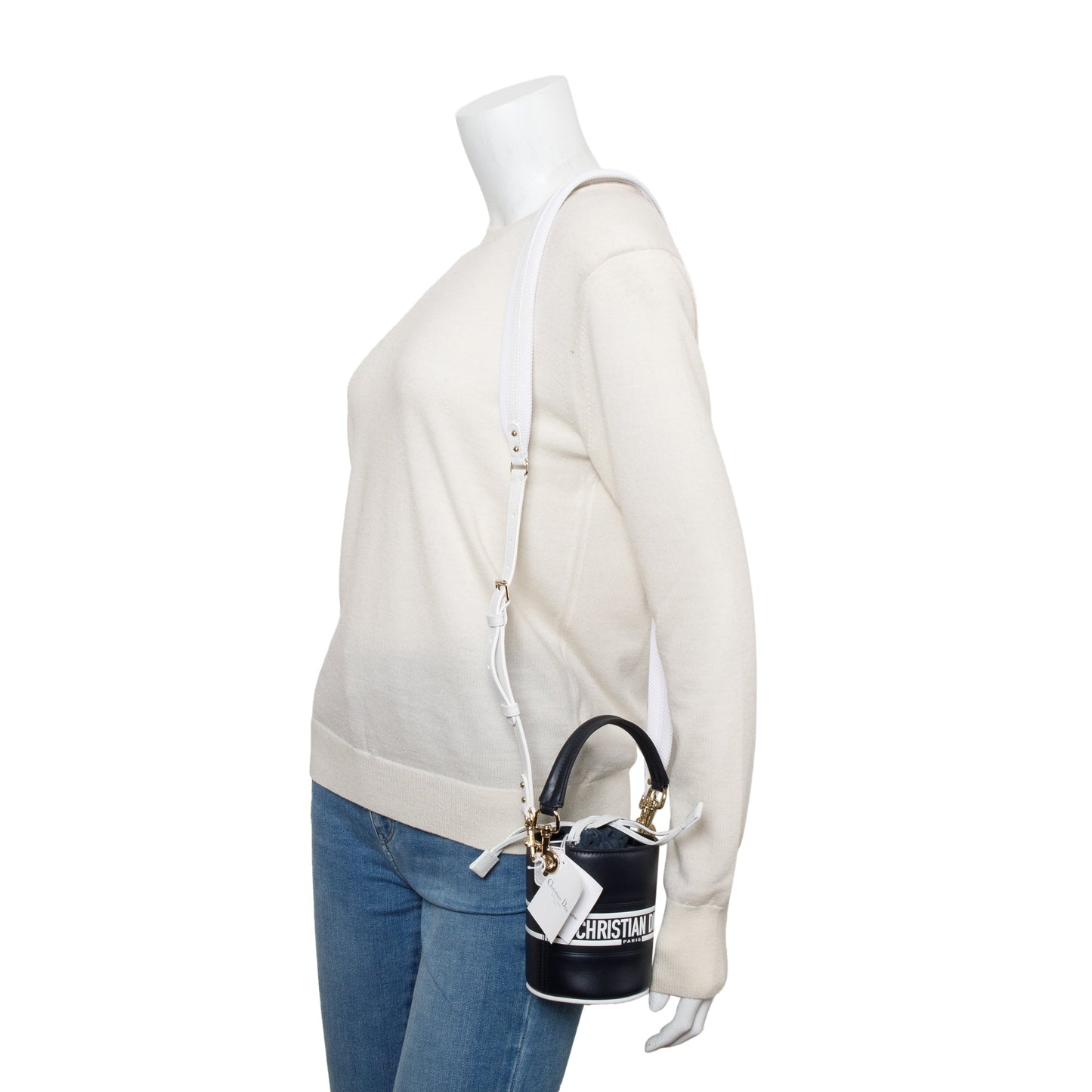 Christian Dior 2022 Black Lambskin Leather Micro Vibe Drawstring Bucket Bag