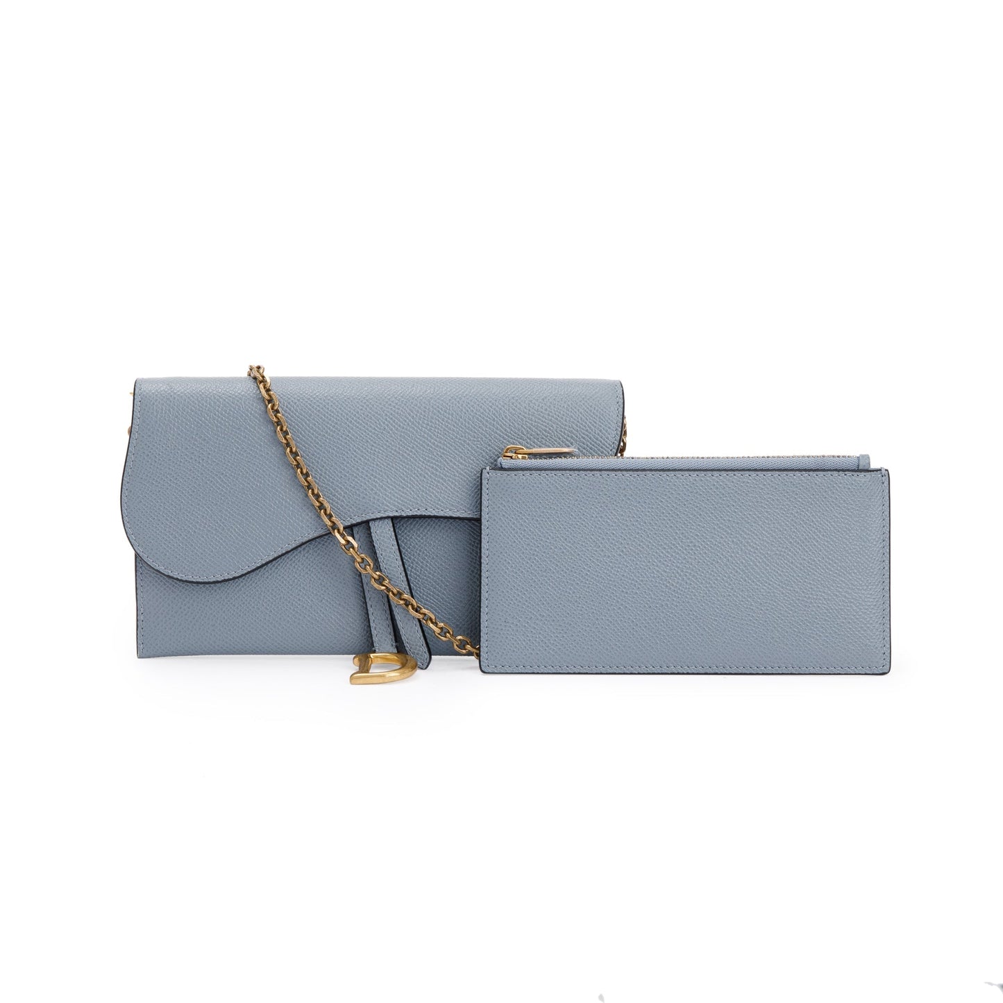 Christian Dior 2022 Blue Grained Calfskin Leather Saddle Chain Pouch