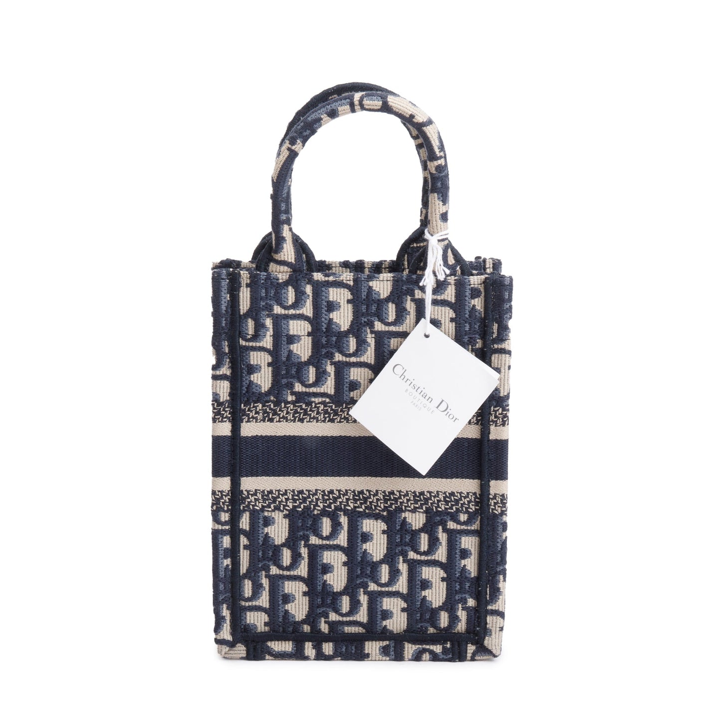 Christian Dior 2022 Blue Oblique Embroidery Mini Vertical Book Tote