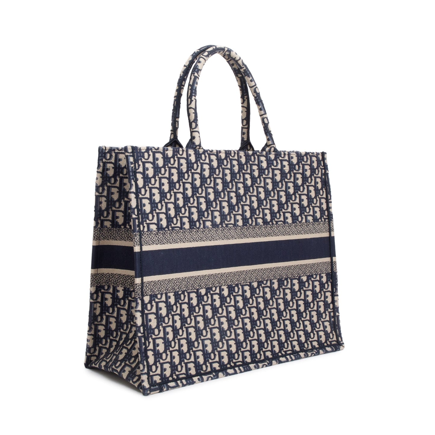 Christian Dior 2022 Ecru and Blue Dior Oblique Embroidery Large Book Tote