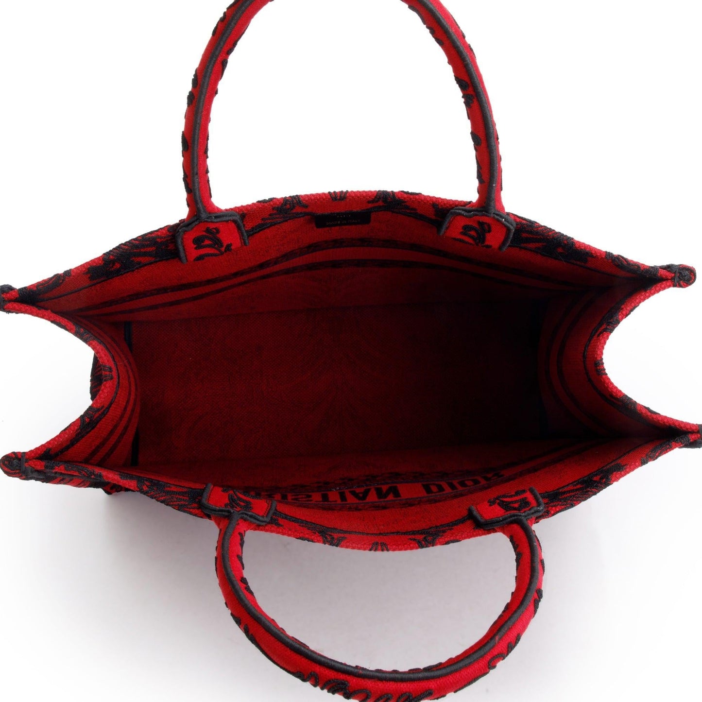 Christian Dior 2022 Large Red and Black Toile de Jouy Embroidery Canvas Book Tote