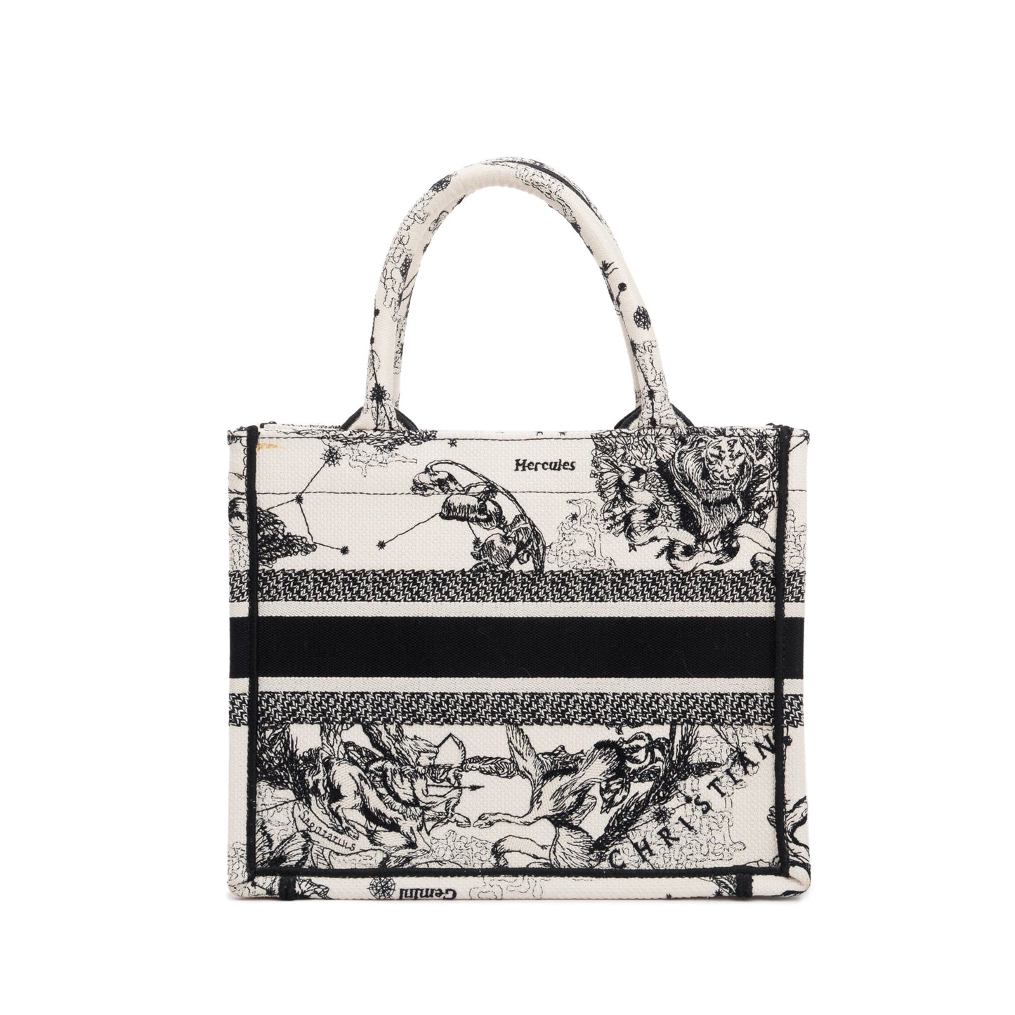 Christian Dior 2022 Latte & Black Toile de Jouy Zodiac Embroidery Small Book Tote