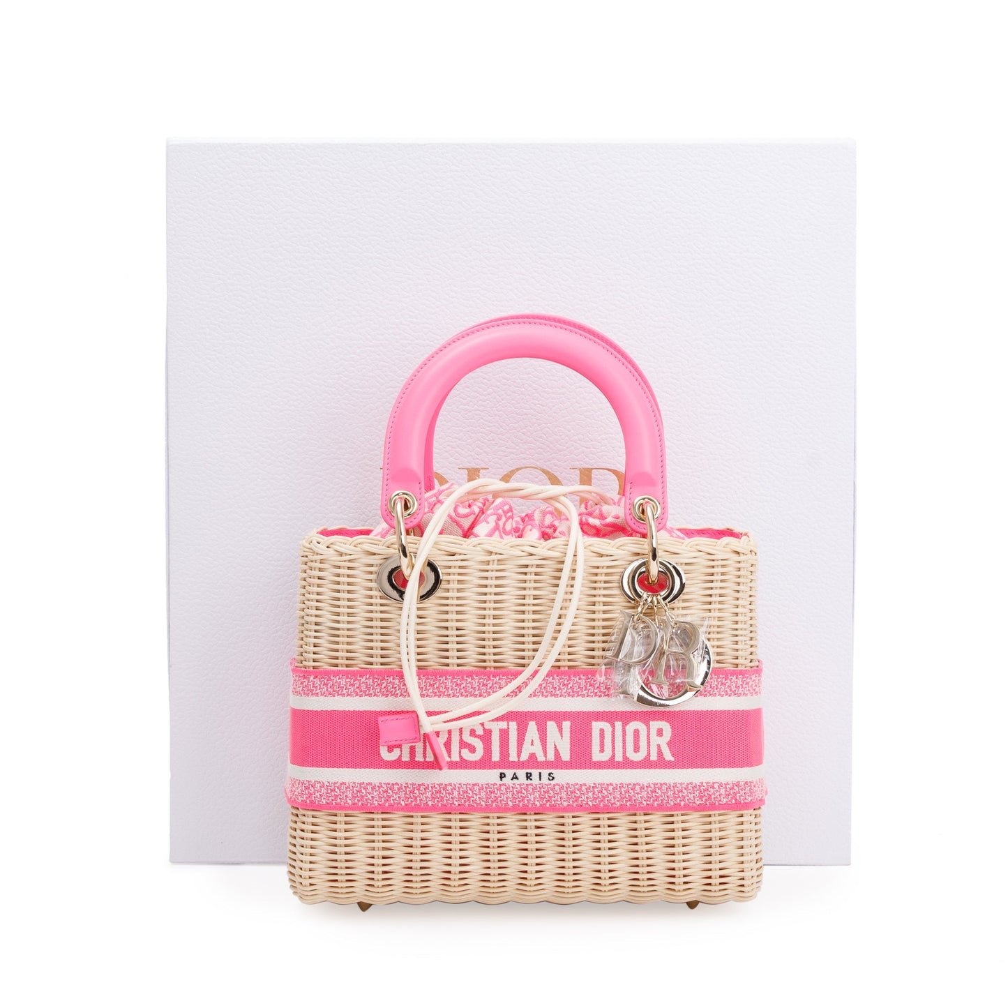 Christian Dior 2022 Natural Wicker Pink Oblique Medium Lady Dior Bag