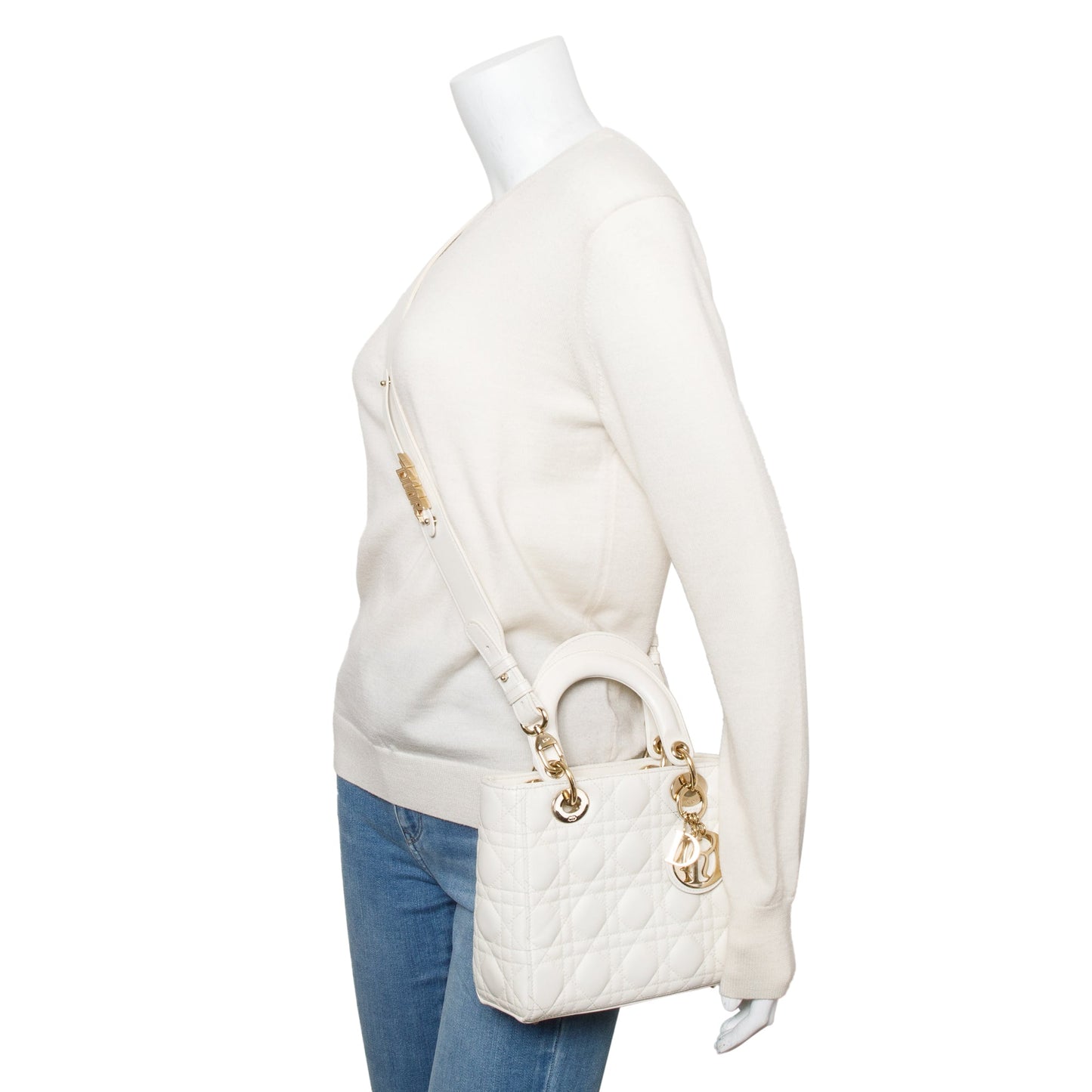 Christian Dior 2022 White Cannage Lambskin Leather Small Lady Dior My AbCDior Bag