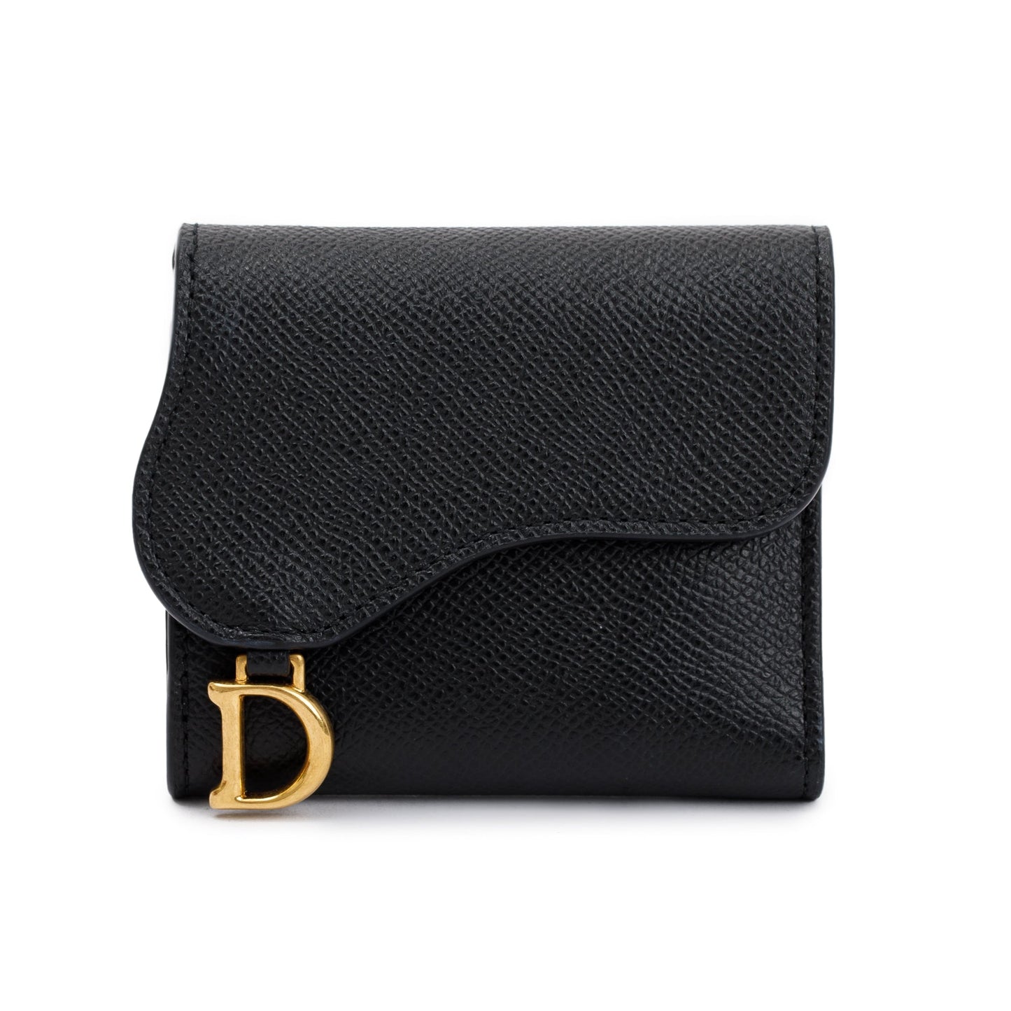 Christian Dior 2023 Black Leather Saddle Lotus Wallet