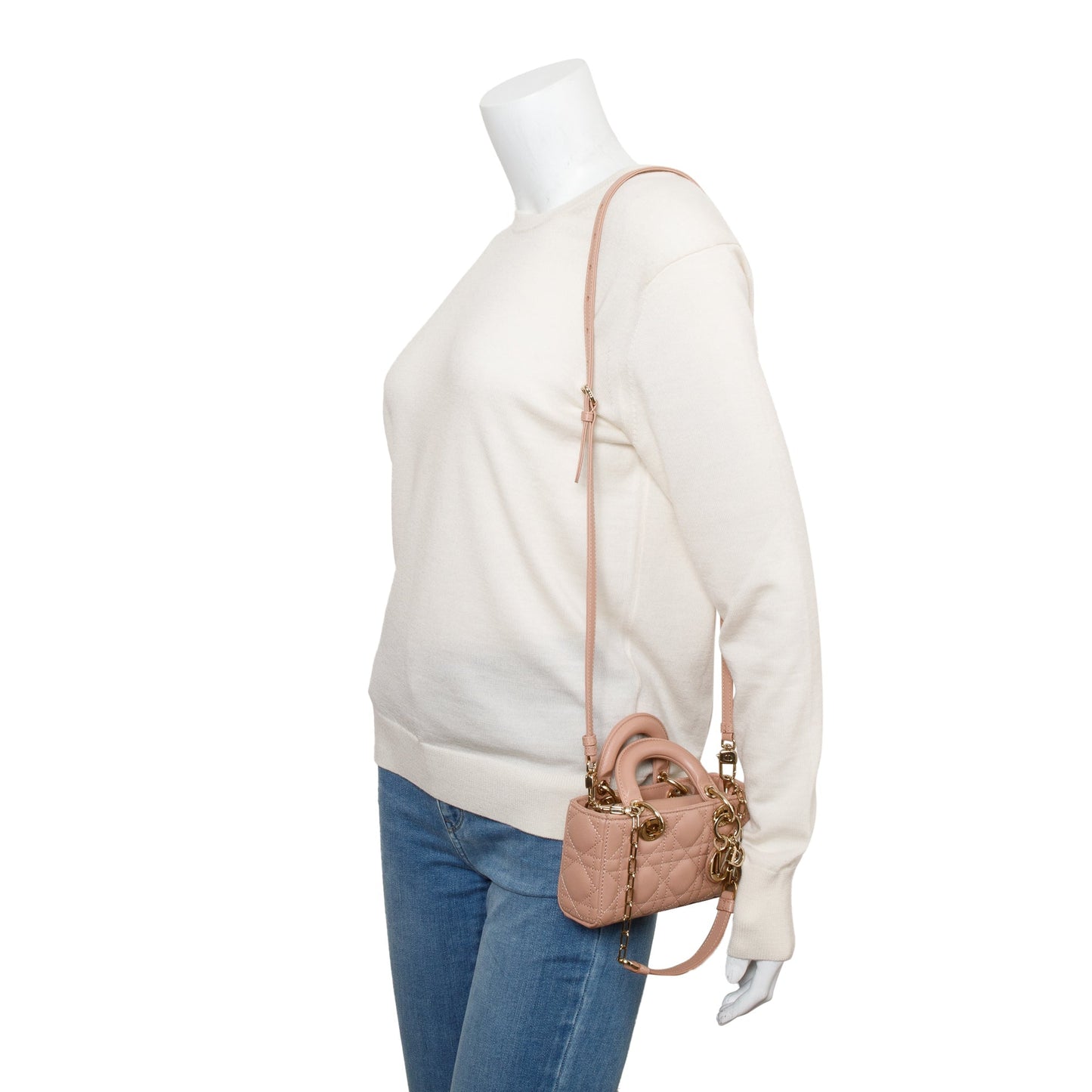 Christian Dior 2023 Rose Des Vents Cannage Lambskin Micro Lady D-Joy Bag