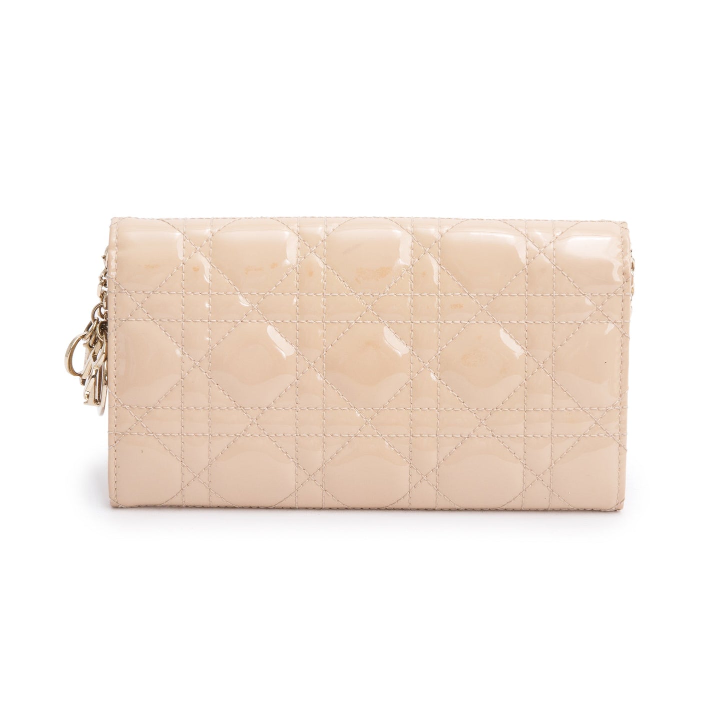 Christian Dior Beige Cannage Patent Leather Lady Dior  Rendezvous Chain Wallet