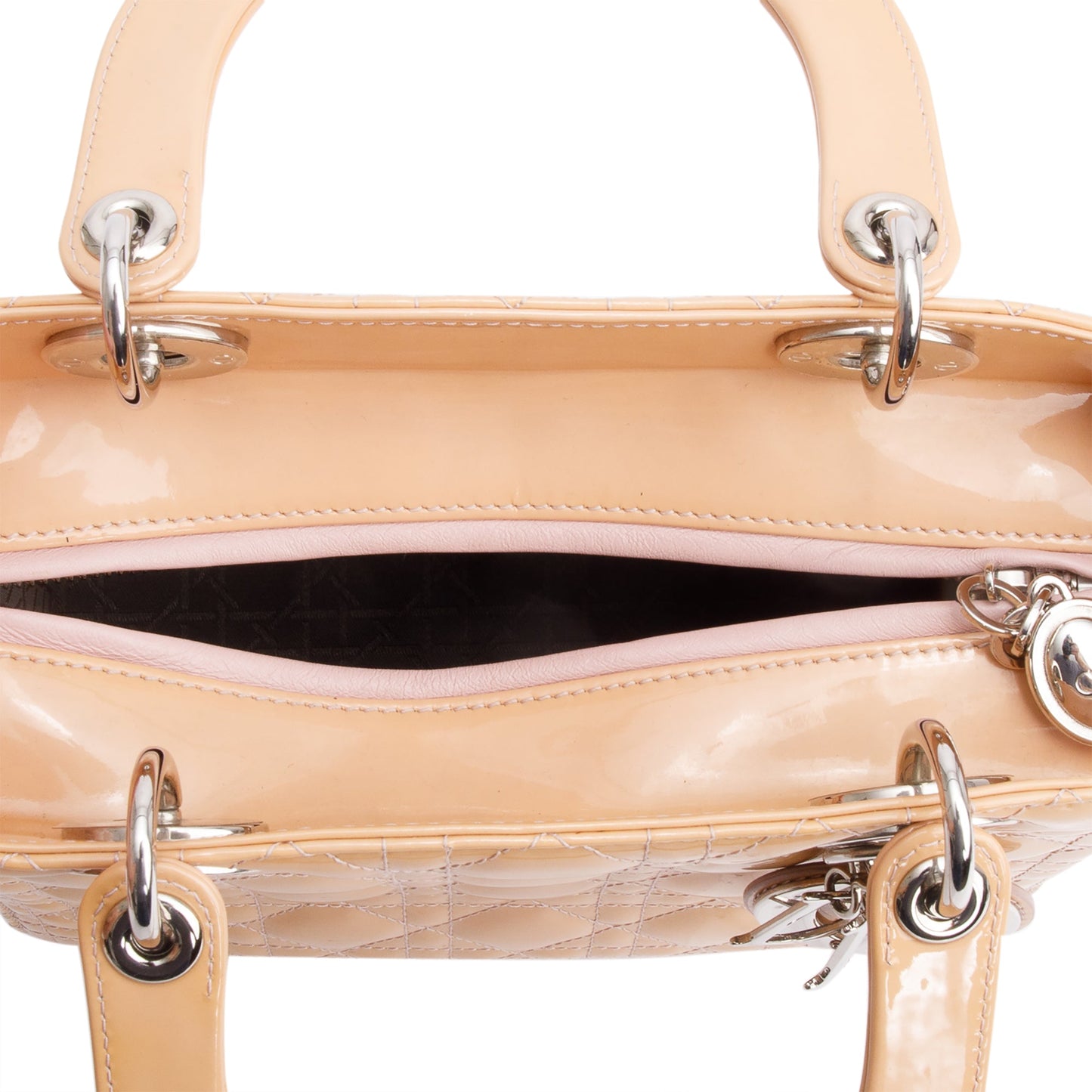 Christian Dior Beige Cannage Patent Leather Small Lady Dior Bag