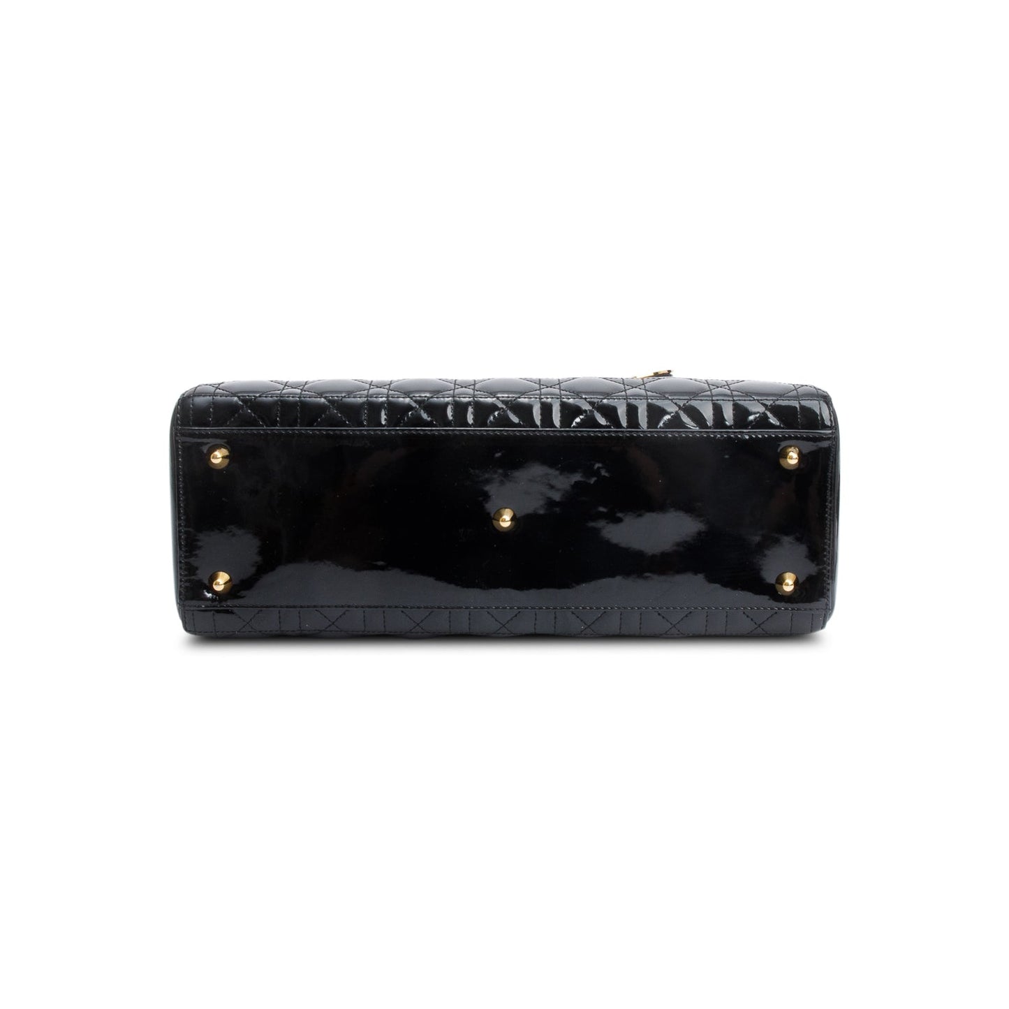 Christian Dior Black Cannage Patent Leather Large Lady Dior Bag