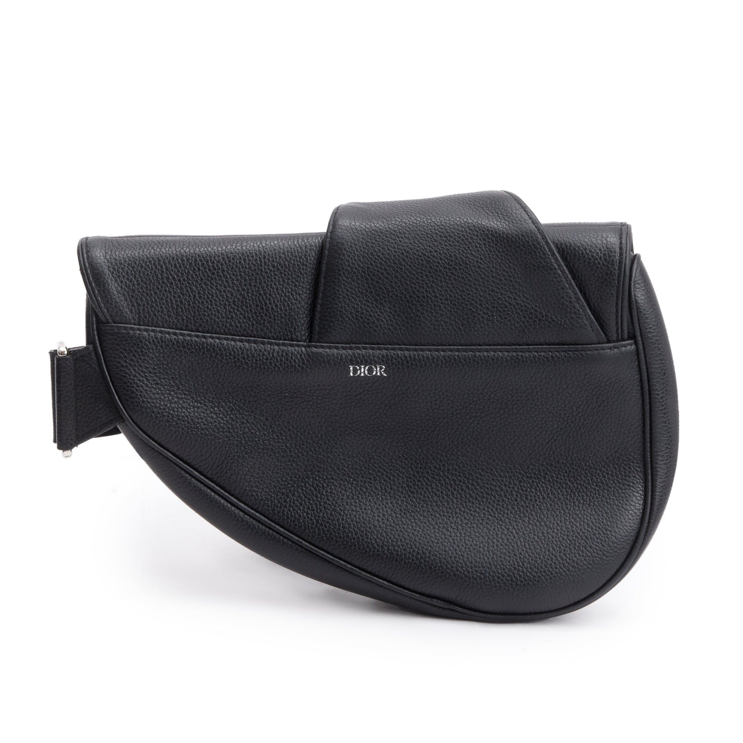 Christian Dior Black Grained Calfskin Leather Saddle Bag