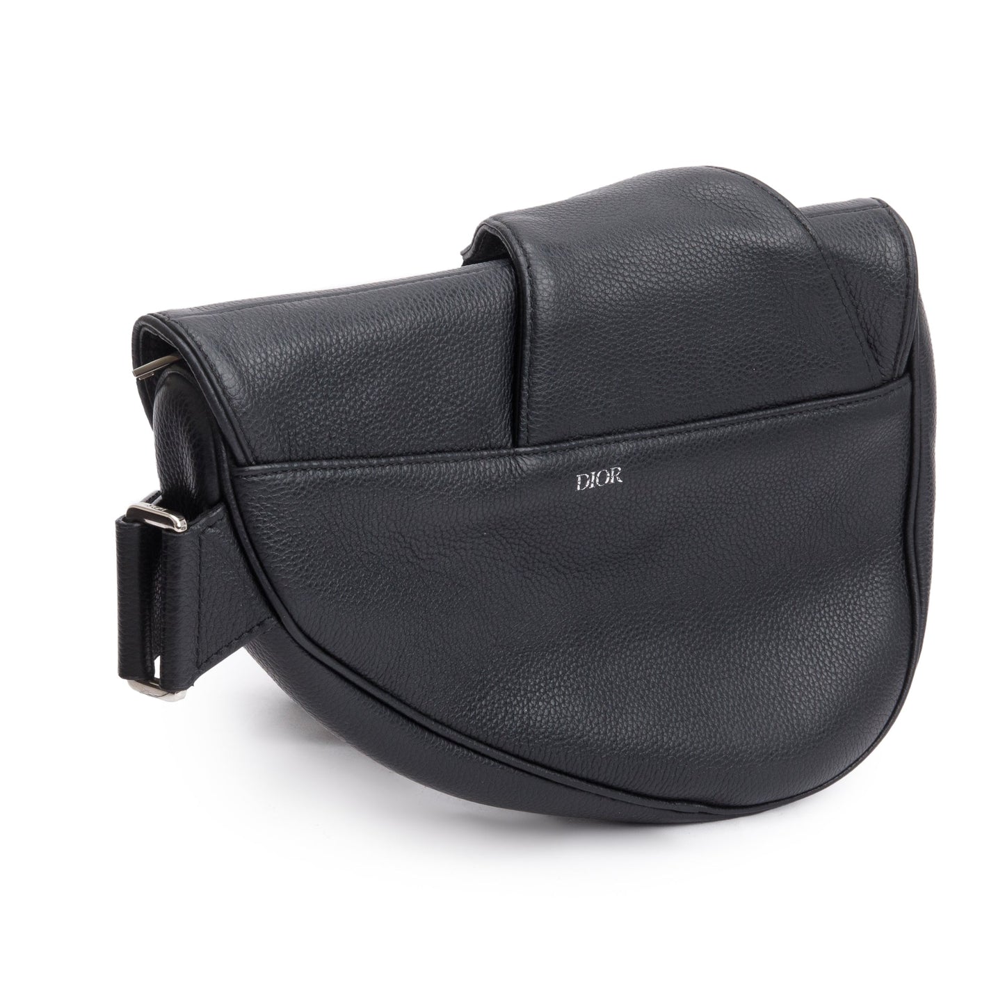 Christian Dior Black Grained Calfskin Leather Saddle Bag