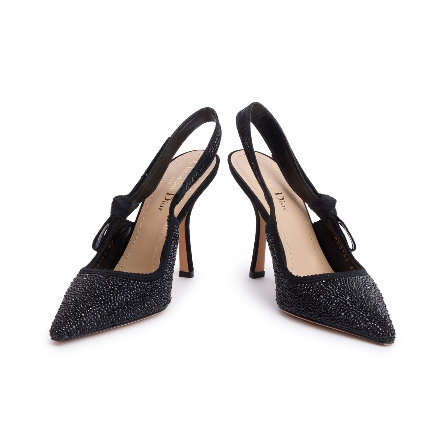Christian Dior Black Leather Crystal Embellished J'Adior Slingback Pumps, Size 38