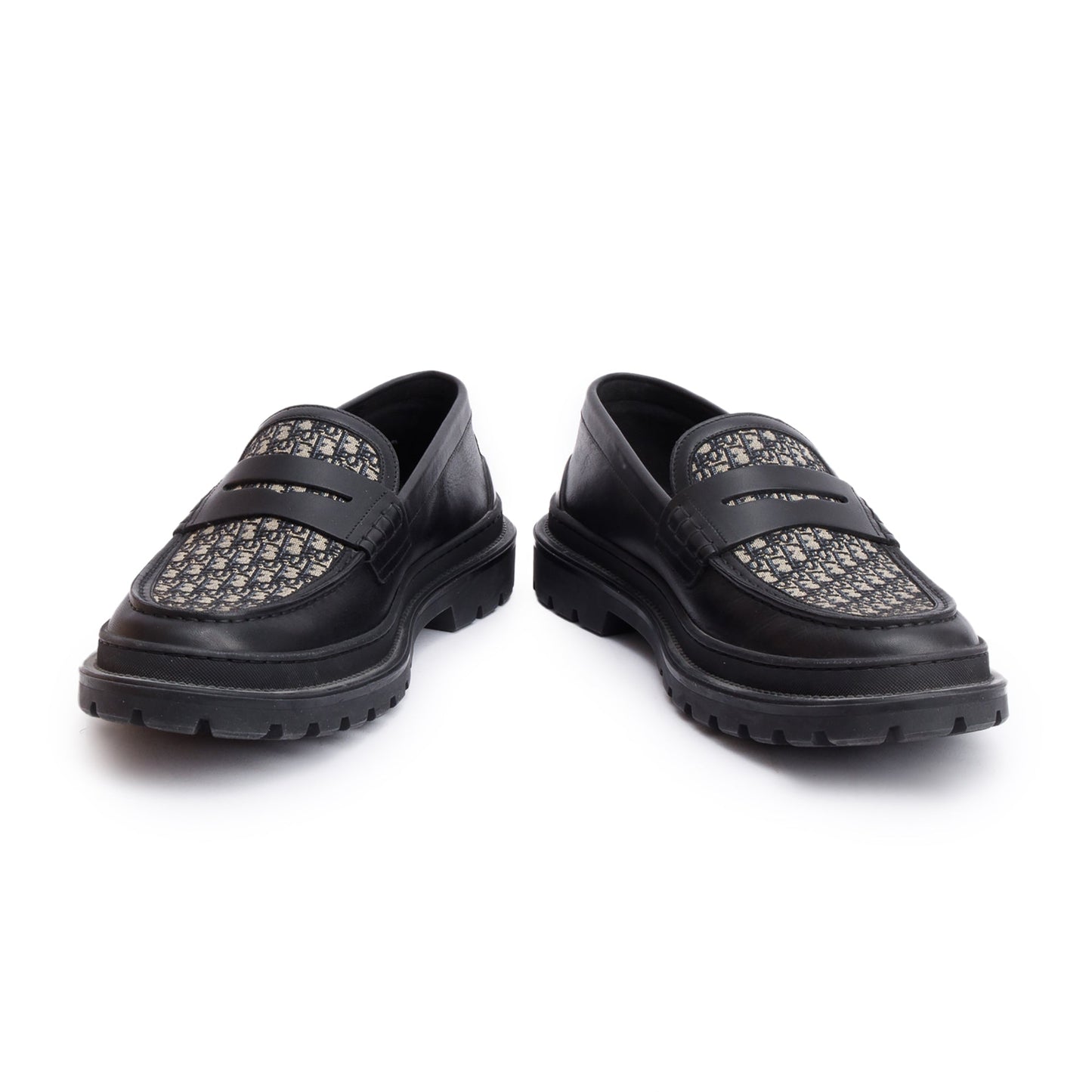 Christian Dior Black Leather Oblique Jacquard Explorer Loafers, Size 46