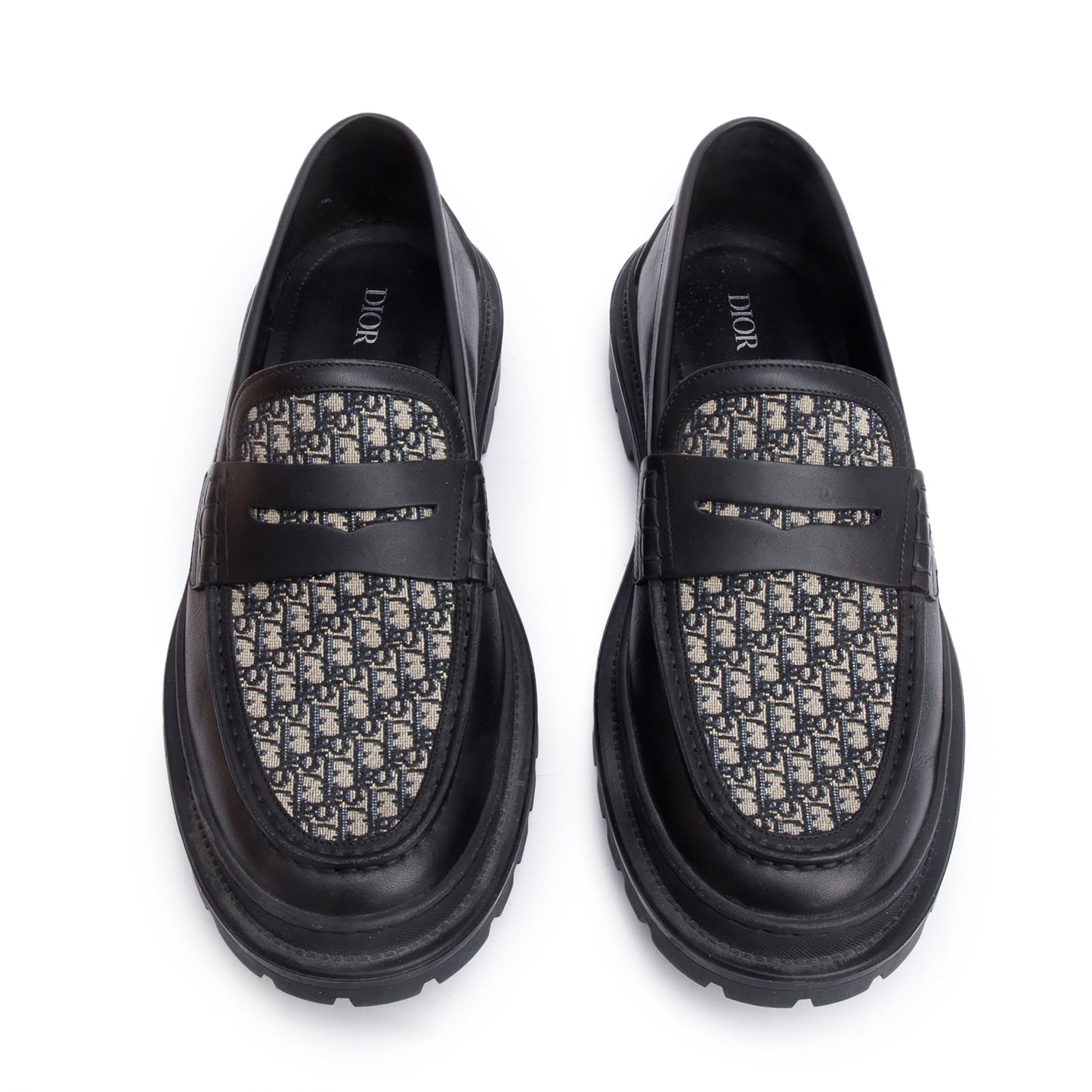 Christian Dior Black Leather Oblique Jacquard Explorer Loafers, Size 46
