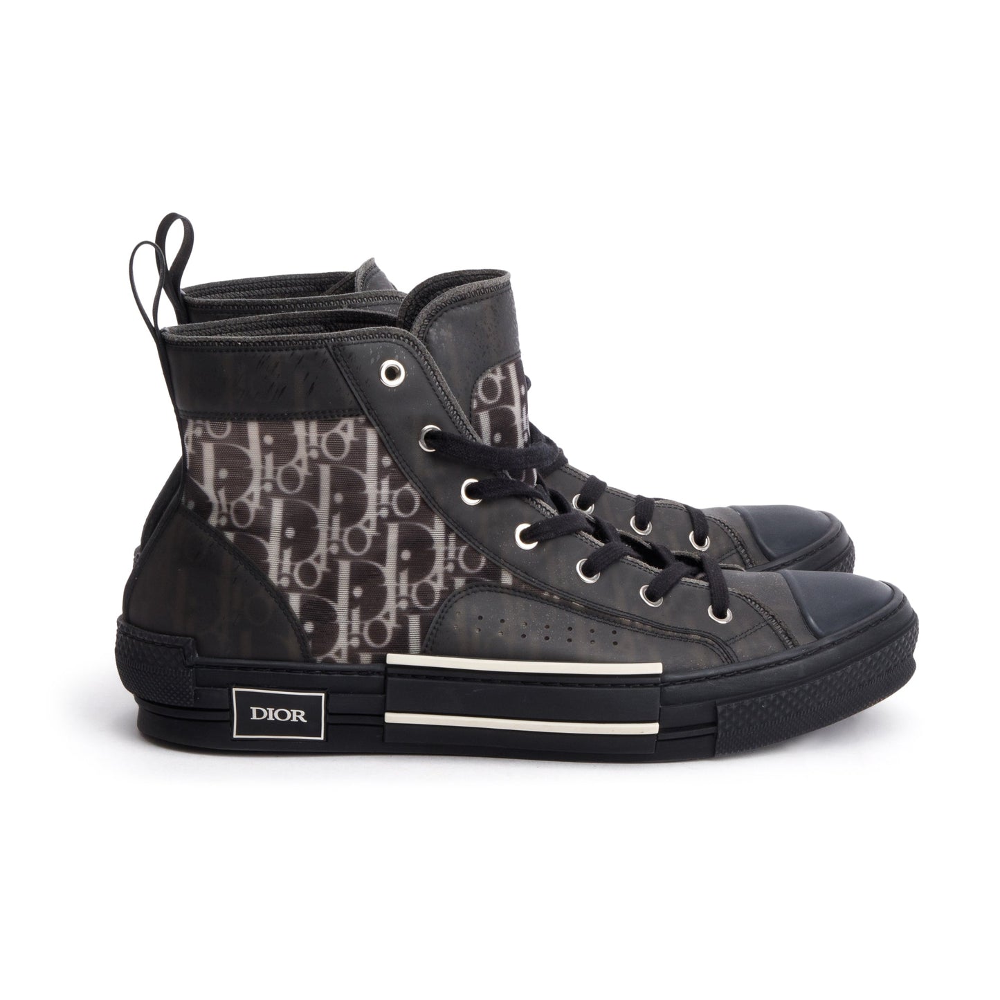 Christian Dior Black Oblique Transparent Canvas B23 High-Top Sneakers, Size 45