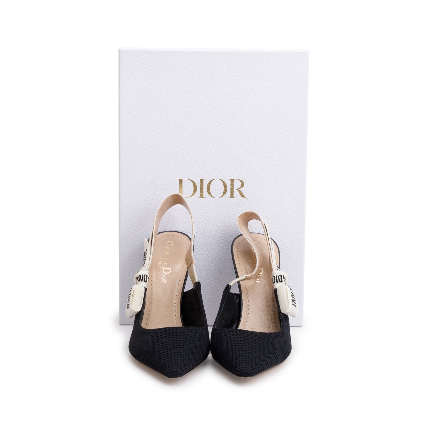 Christian Dior Black Technical Fabric Embroidery J'Adior Slingback Pumps, Size 37.5