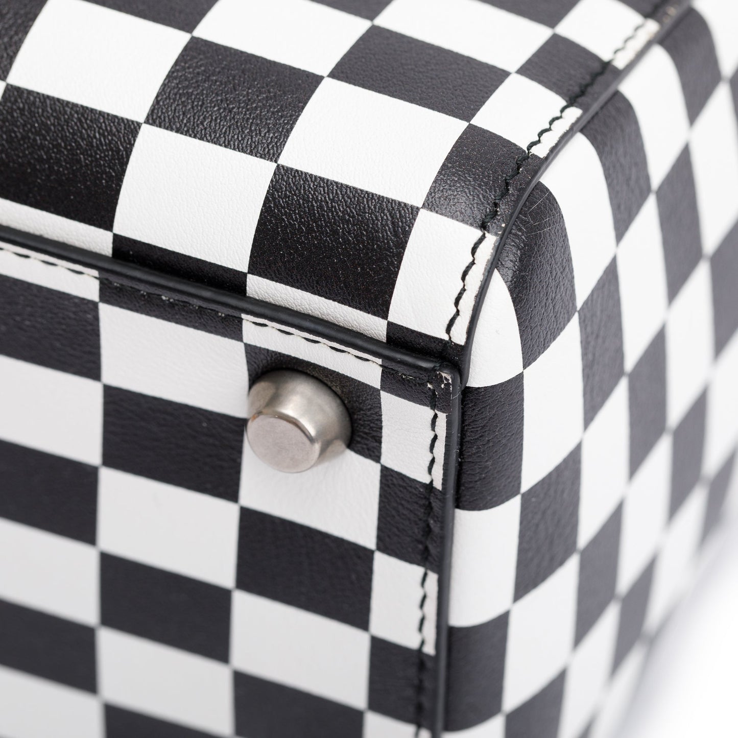 Christian Dior Black & White Check Print Leather Medium Lady Dior Bag