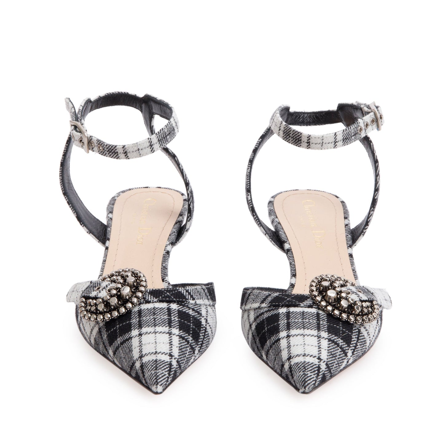 Christian Dior Black/White Tartan Fabric Dior Gang Slingback Pumps, Size 36.5
