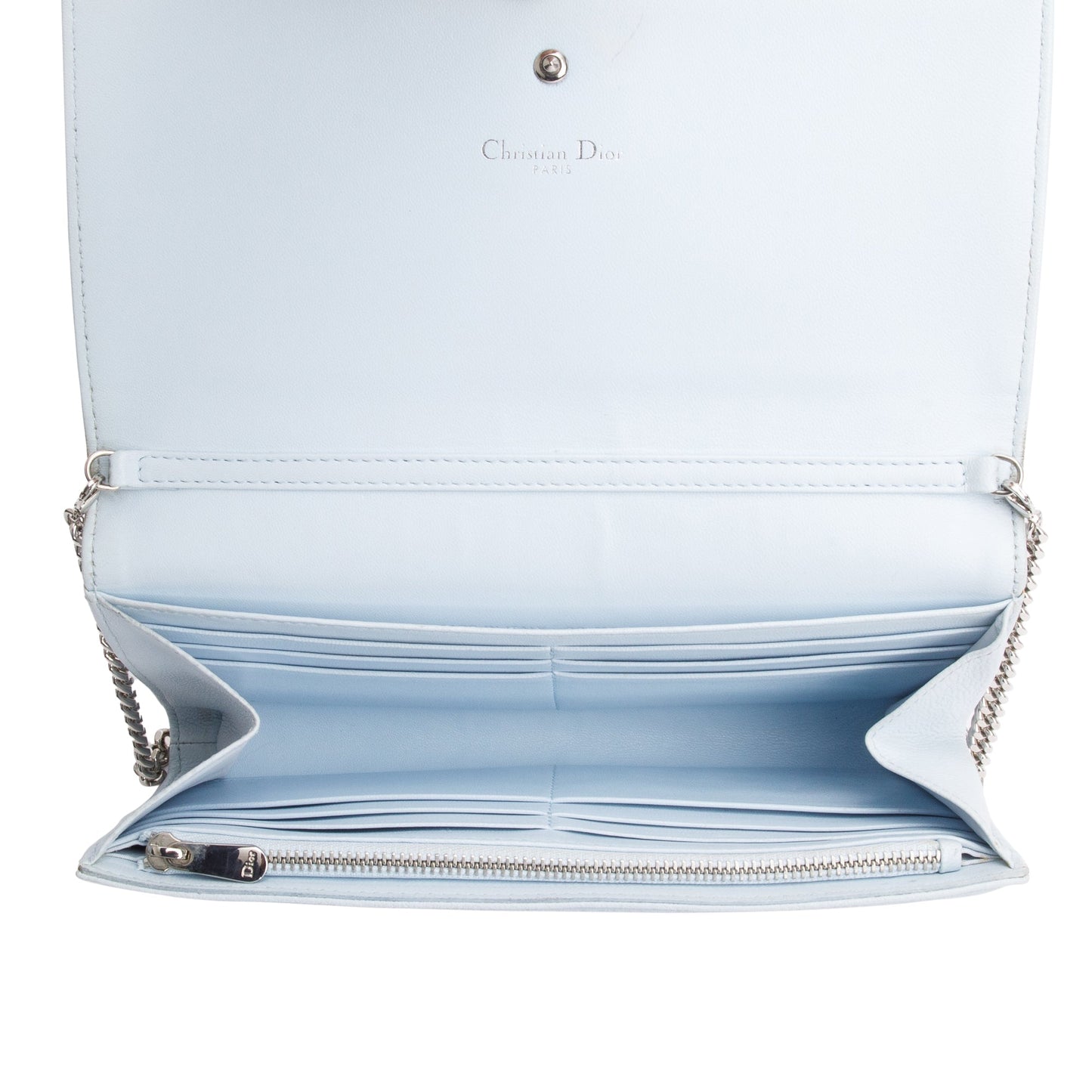 Christian Dior Blue Calfskin Leather Diorama Wallet on Chain