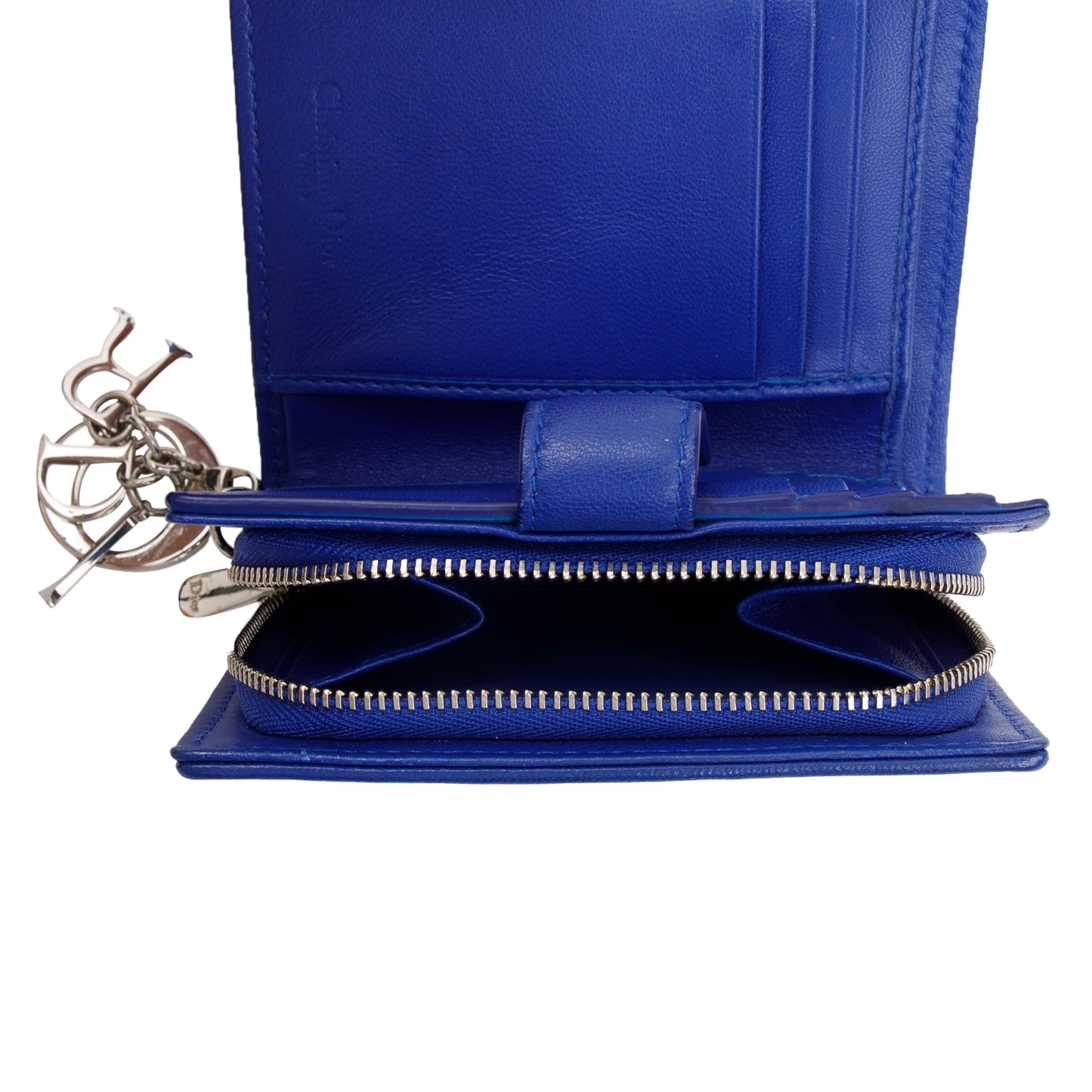 Christian Dior Blue Cannage Lambskin Leather Lady Dior Compact Wallet