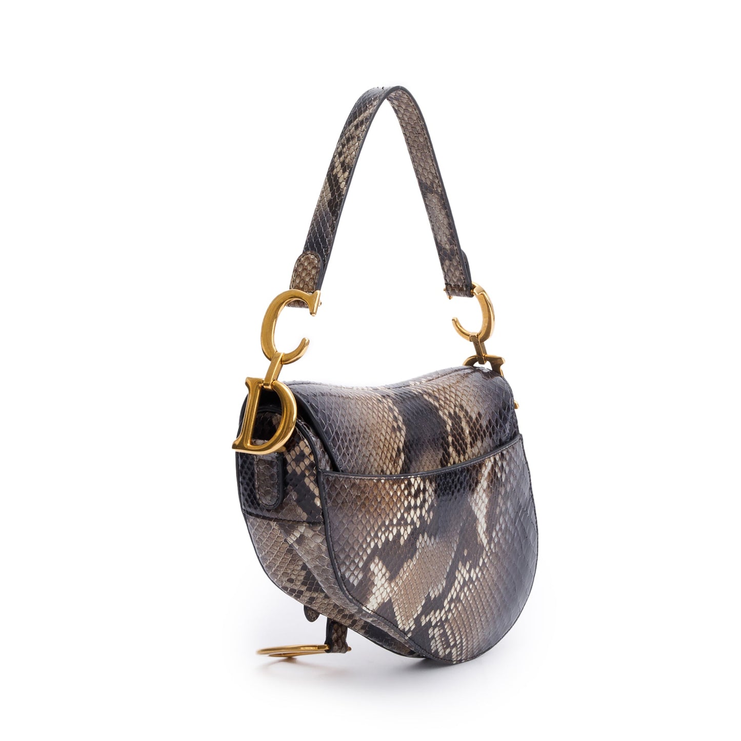Christian Dior Brown Snakeskin Saddle Bag