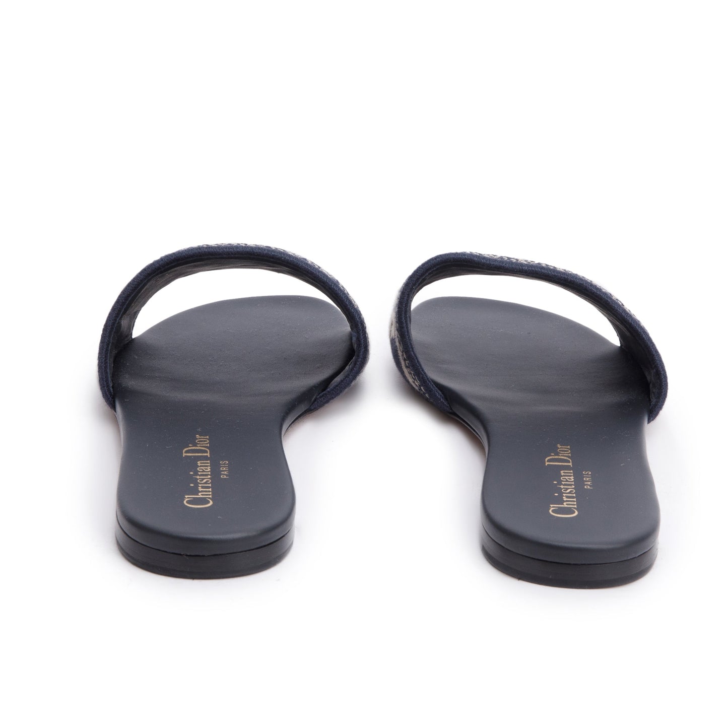 Christian Dior Deep Blue Embroidered Cotton Dway Slide, Size 37.5