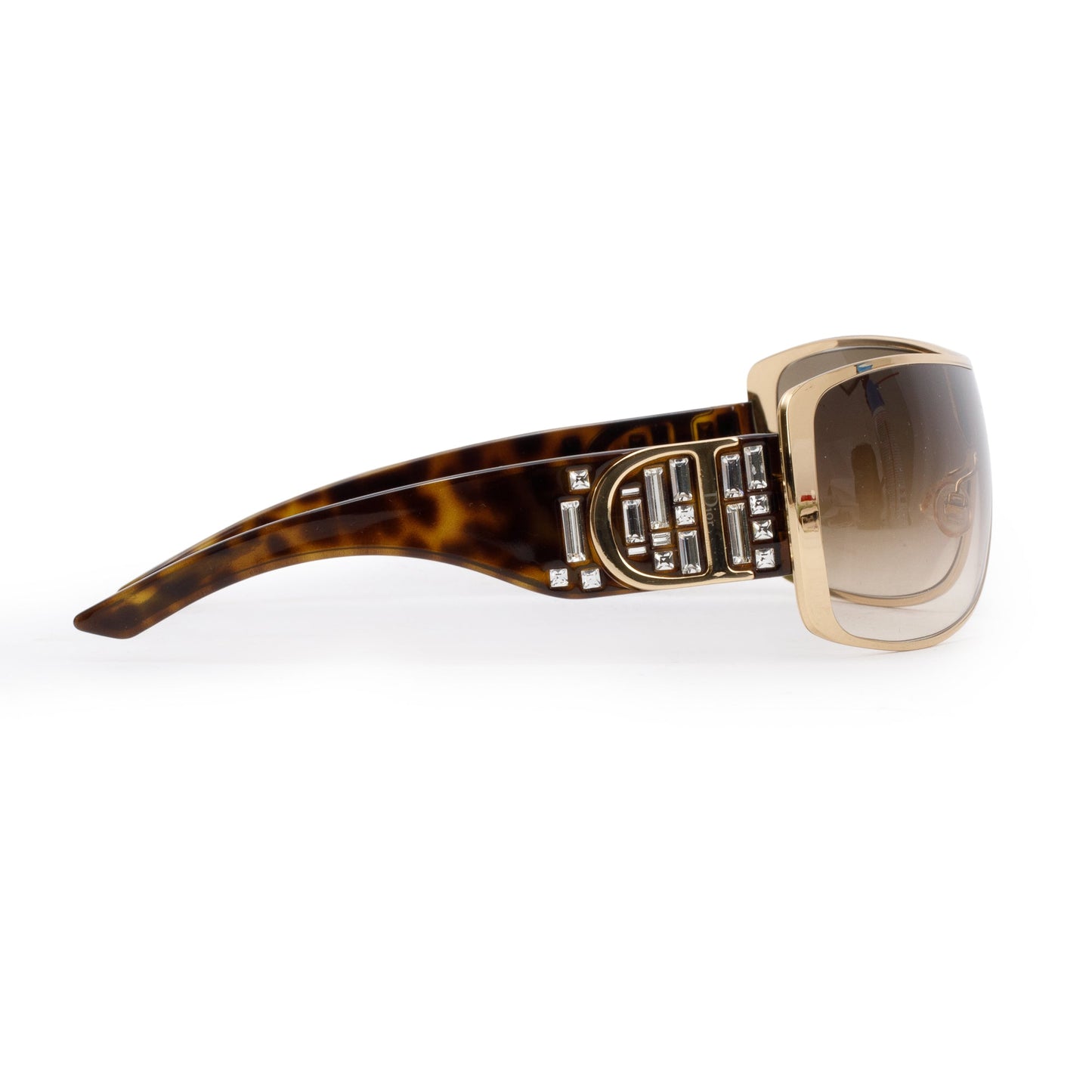 Christian Dior Gold Tone Metal Brown Acetate Indinight2 Shield Sunglasses