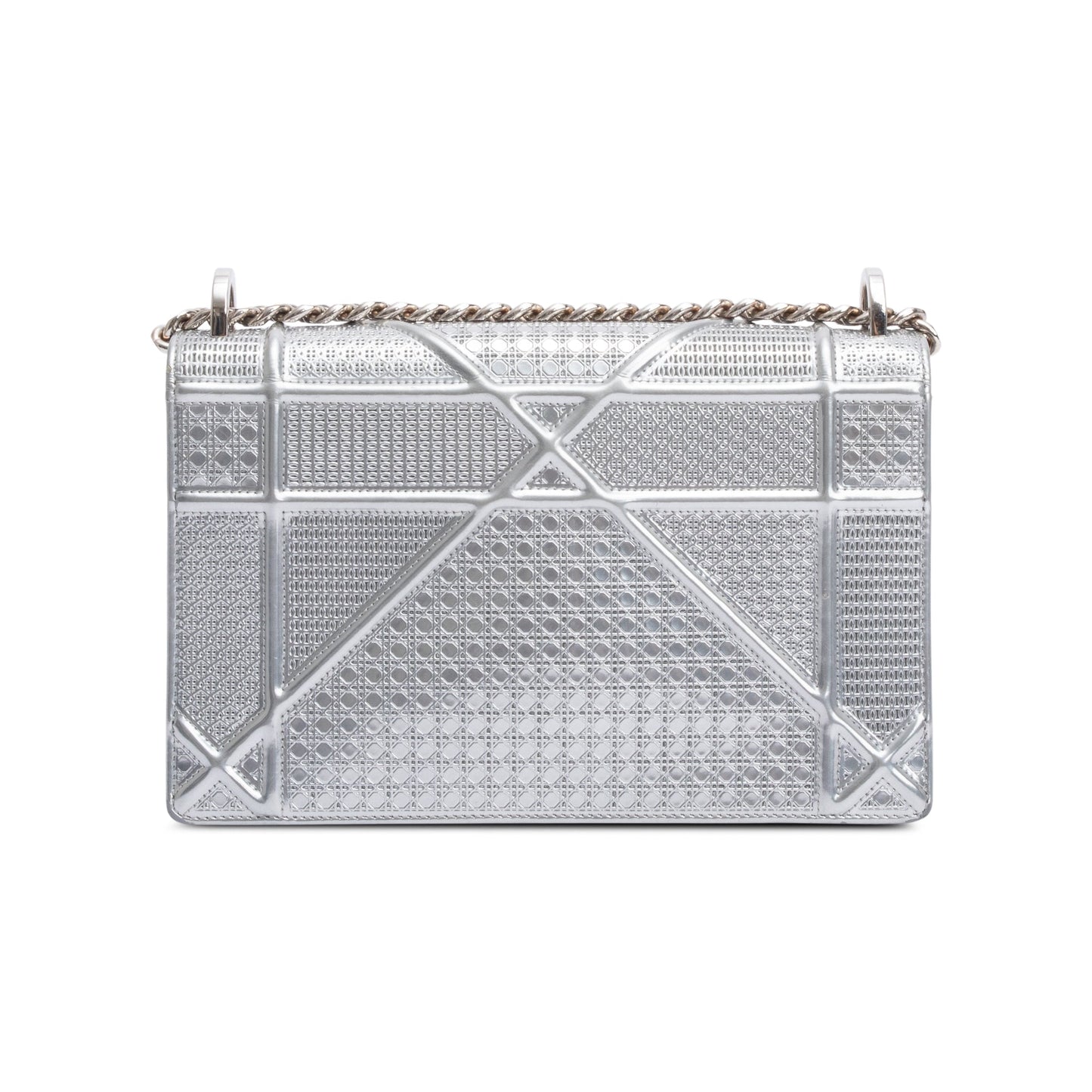 Christian Dior Large Silver Metallic Microcannage Diorama Shoulder Bag