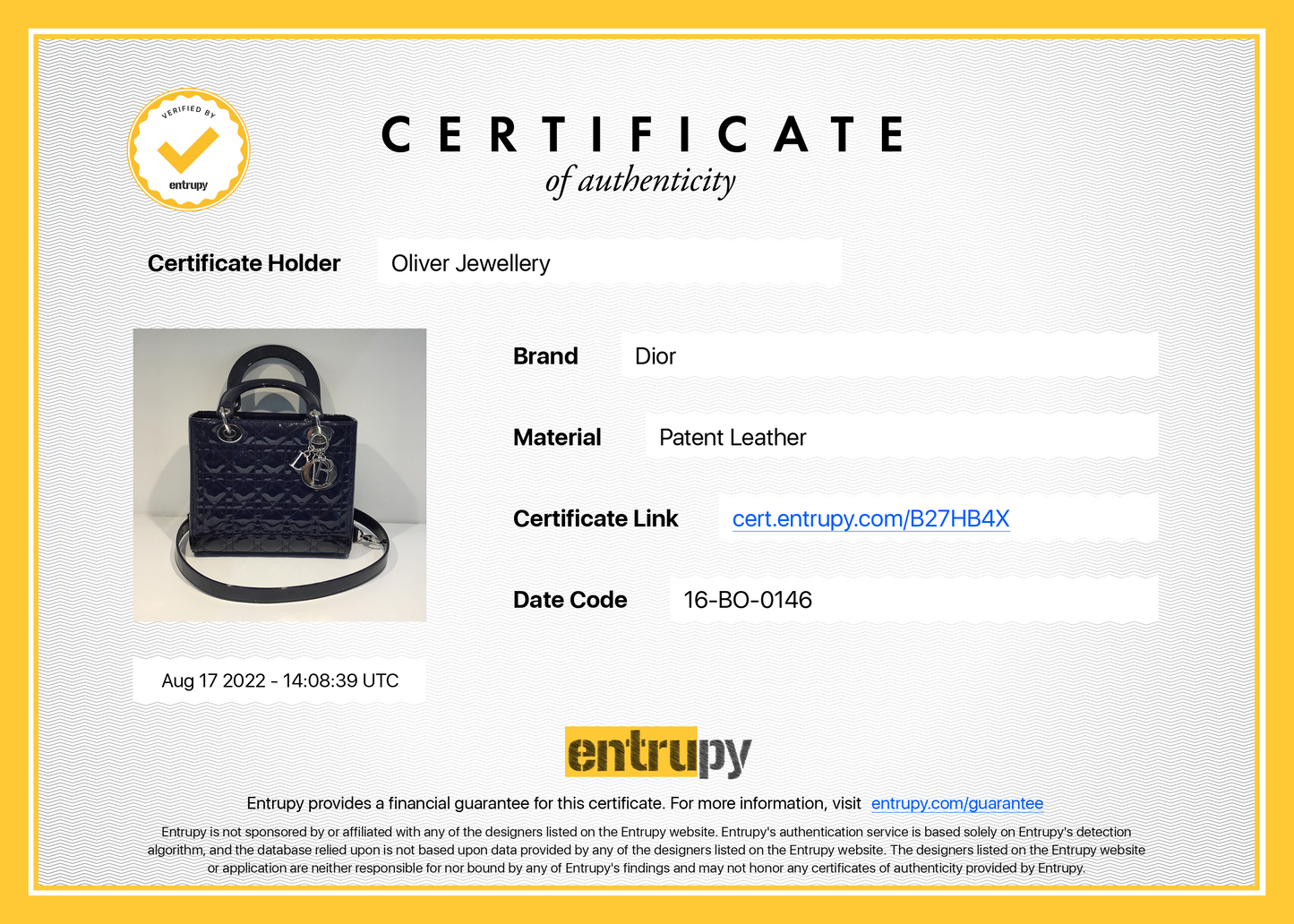 Christian Dior Medium Patent Leather Lady Dior Bag