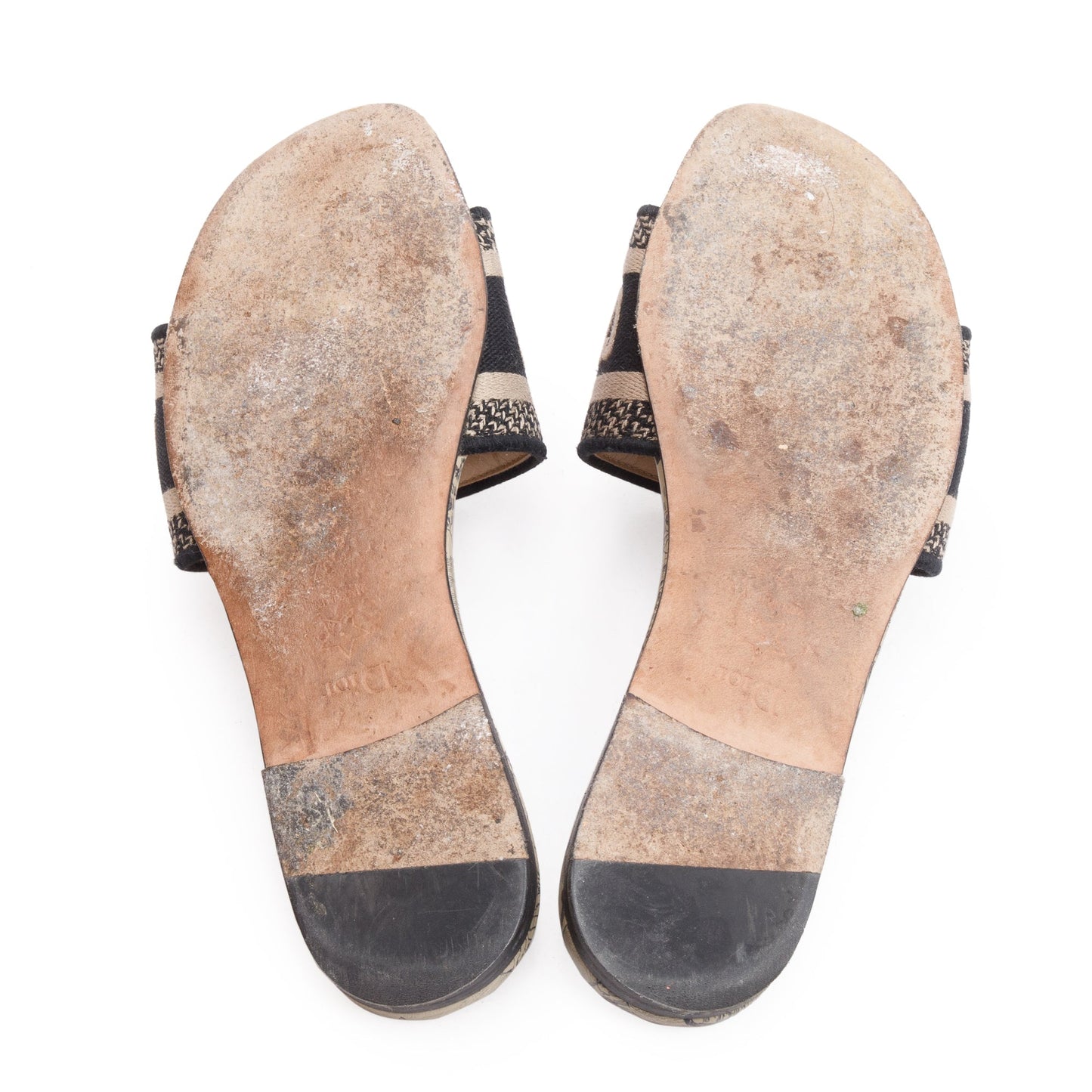 Christian Dior Neutral/Navy Embroidered Cotton Dway Slide, Size 37