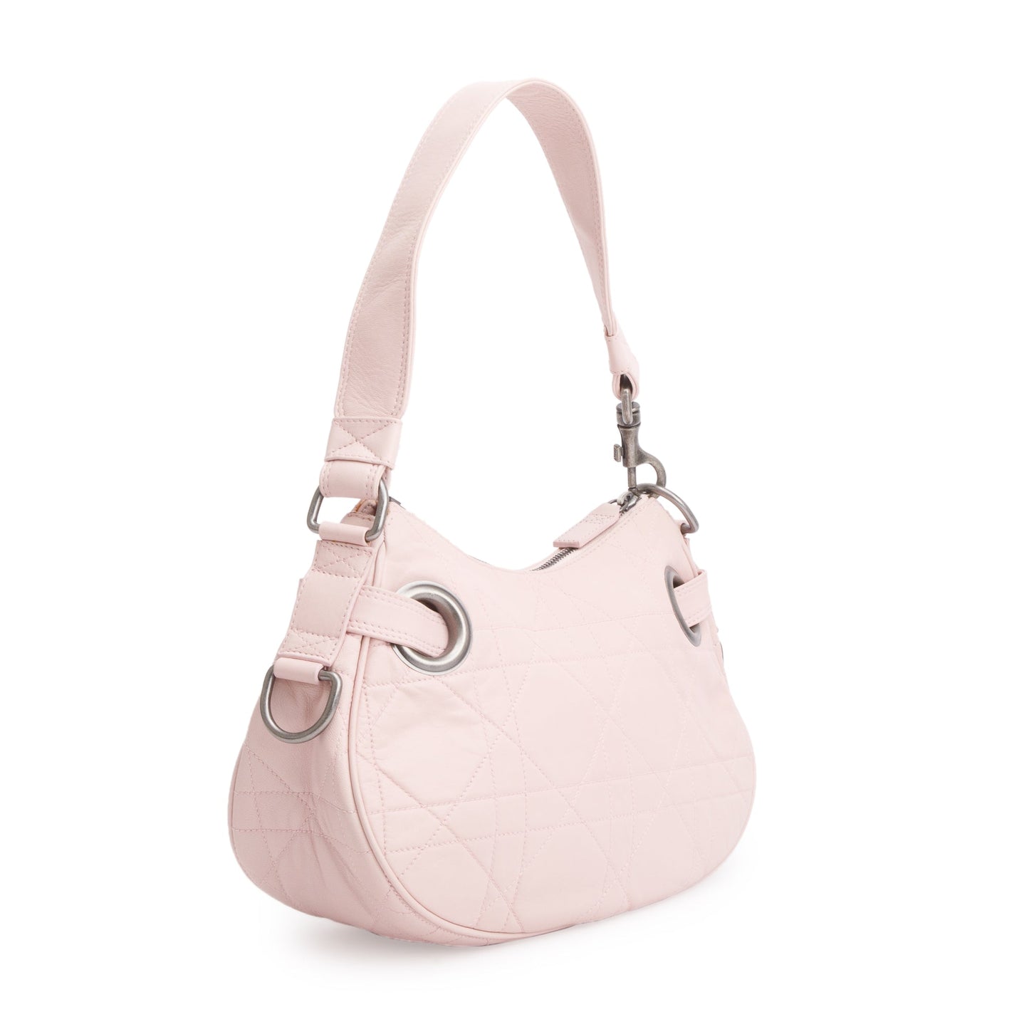 Christian Dior Pink Cannage Lambskin Leather Small D Charm Hobo