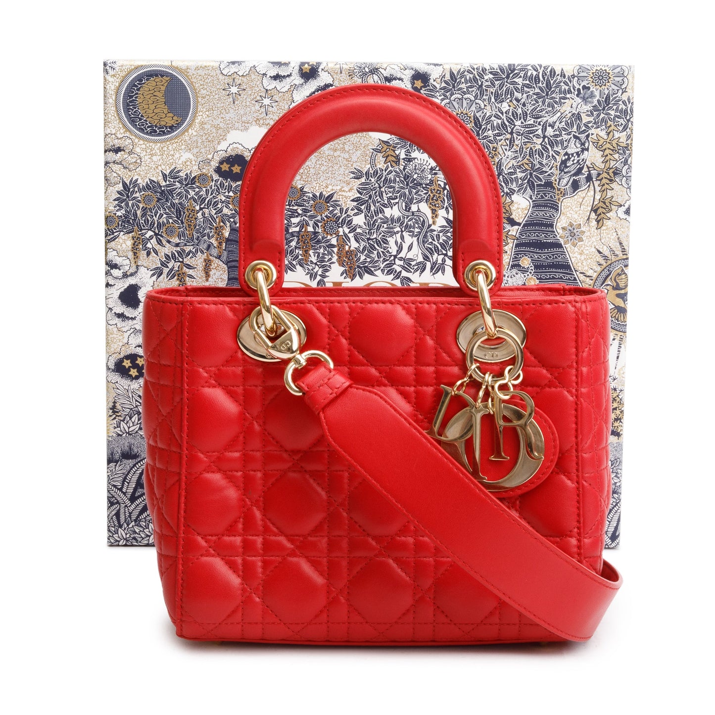Christian Dior Red Cannage Lambskin Leather Small Lady Dior My AbCDior Bag
