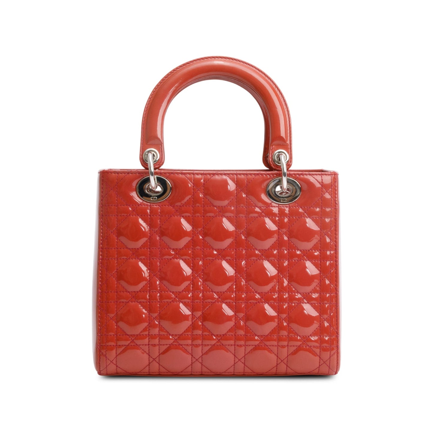 Christian Dior Red Cannage Patent Leather Small Lady Dior Bag