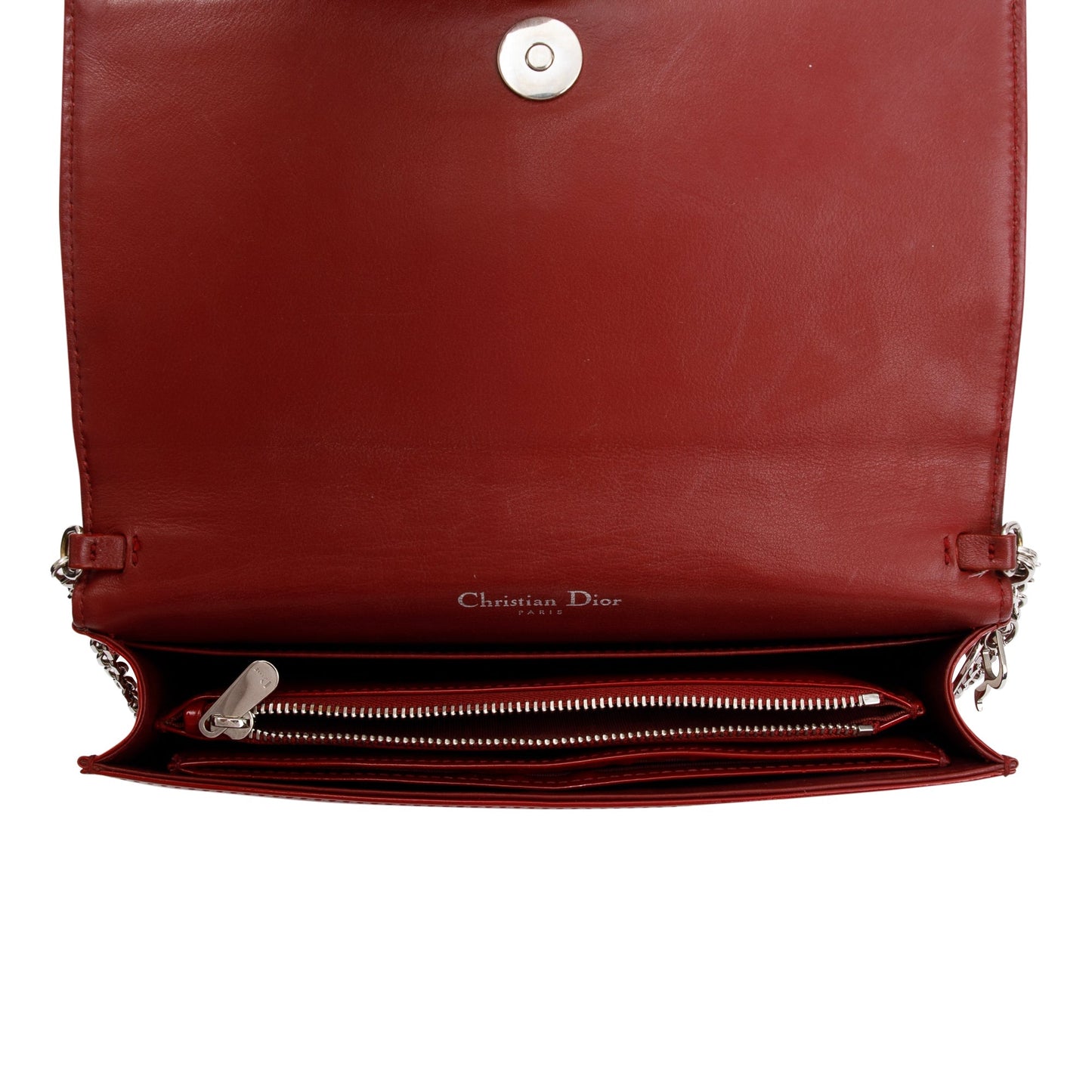 Christian Dior Red Patent Leather Lady Dior Chain Pouch