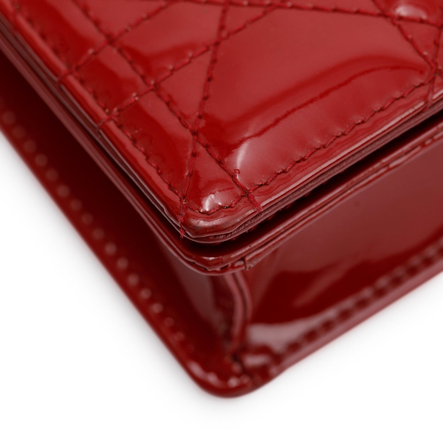Christian Dior Red Patent Leather Lady Dior Chain Pouch