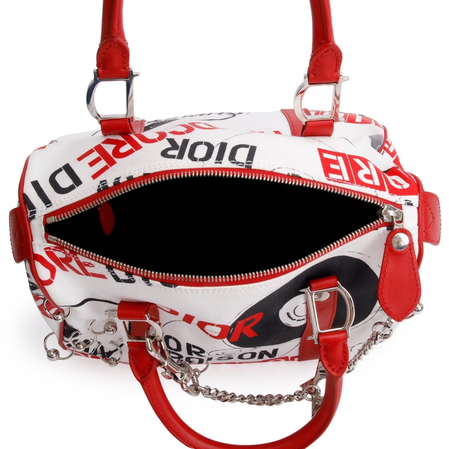 Christian Dior Red/White Printed Canvas Hardcore Boston Pierced Bag