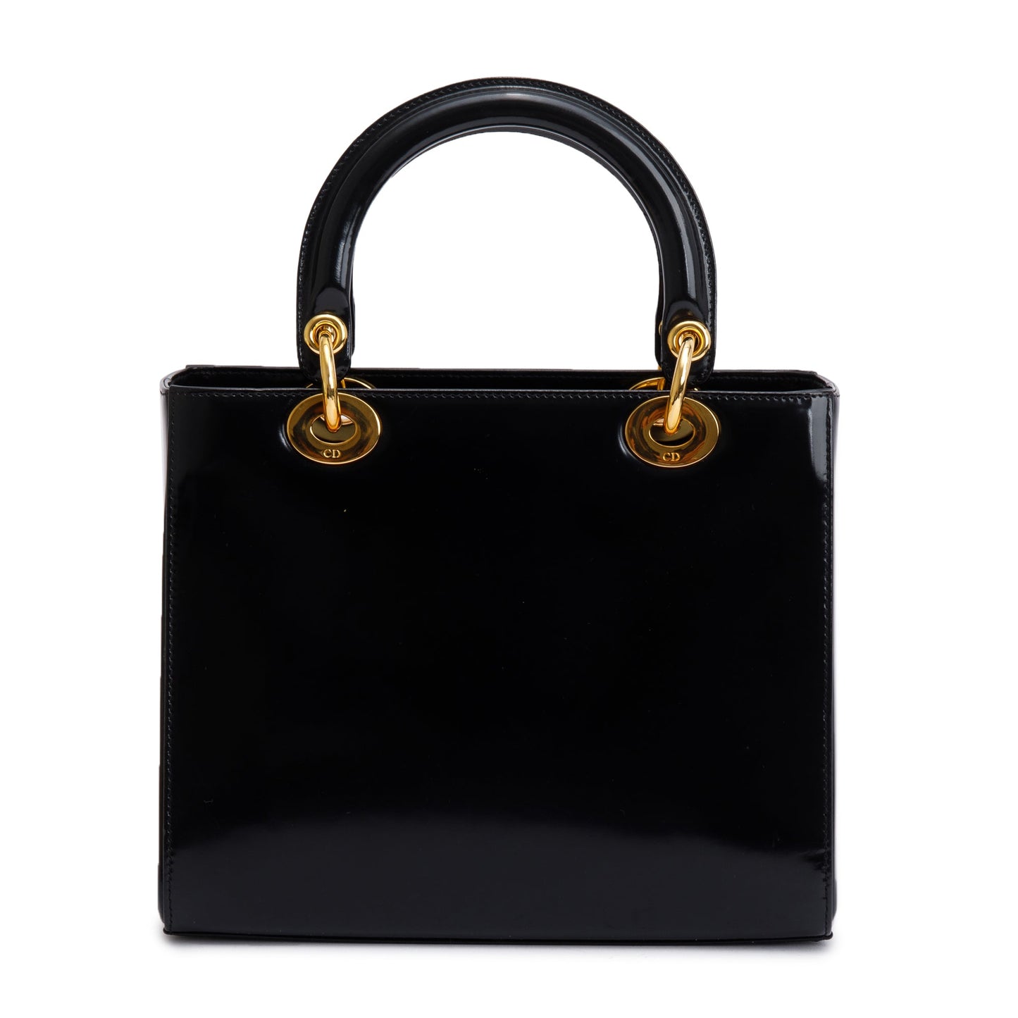 Christian Dior Vintage Black Patent Leather Medium Lady Dior Bag