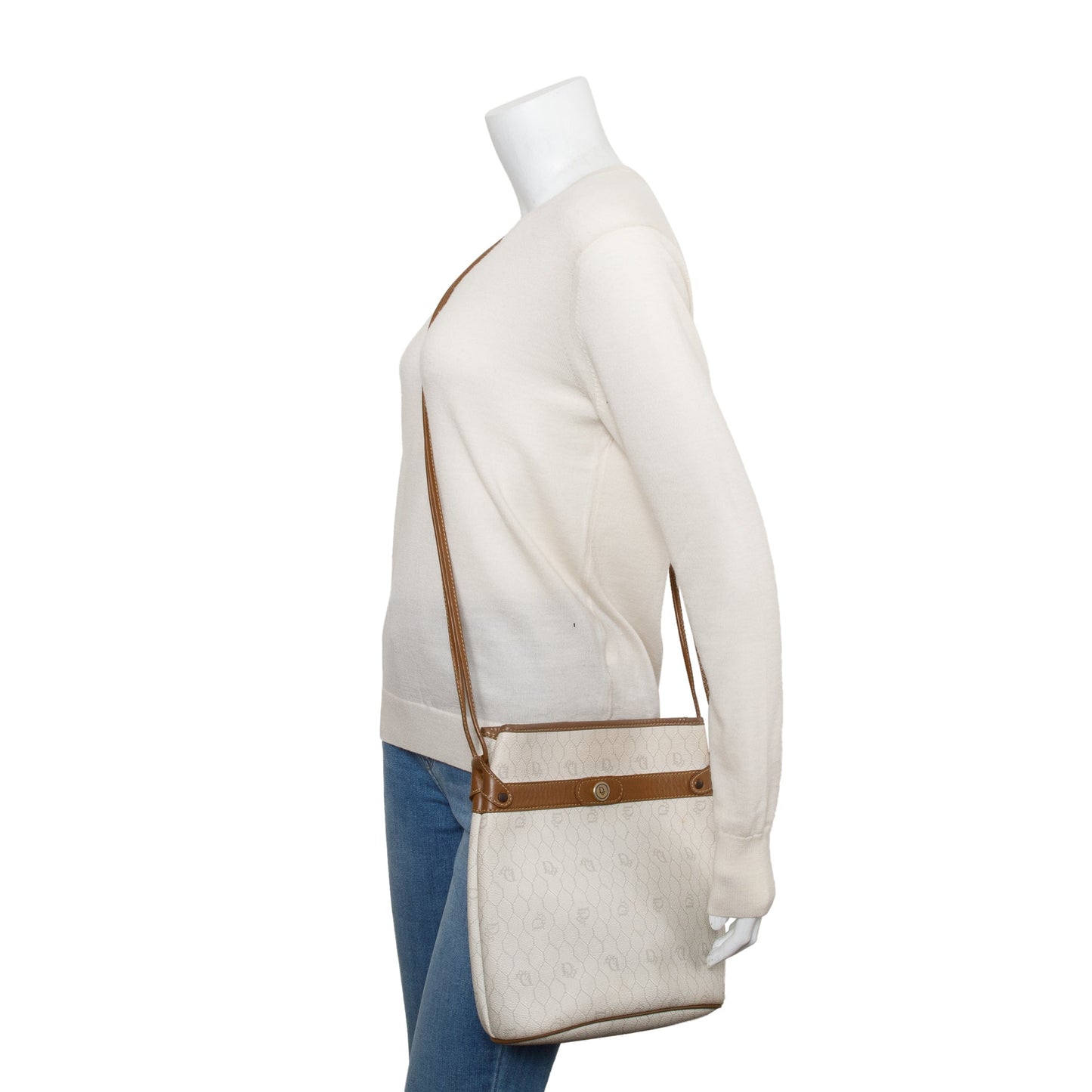 Christian Dior Vintage Honeycomb Canvas Tan Leather Bucket Bag