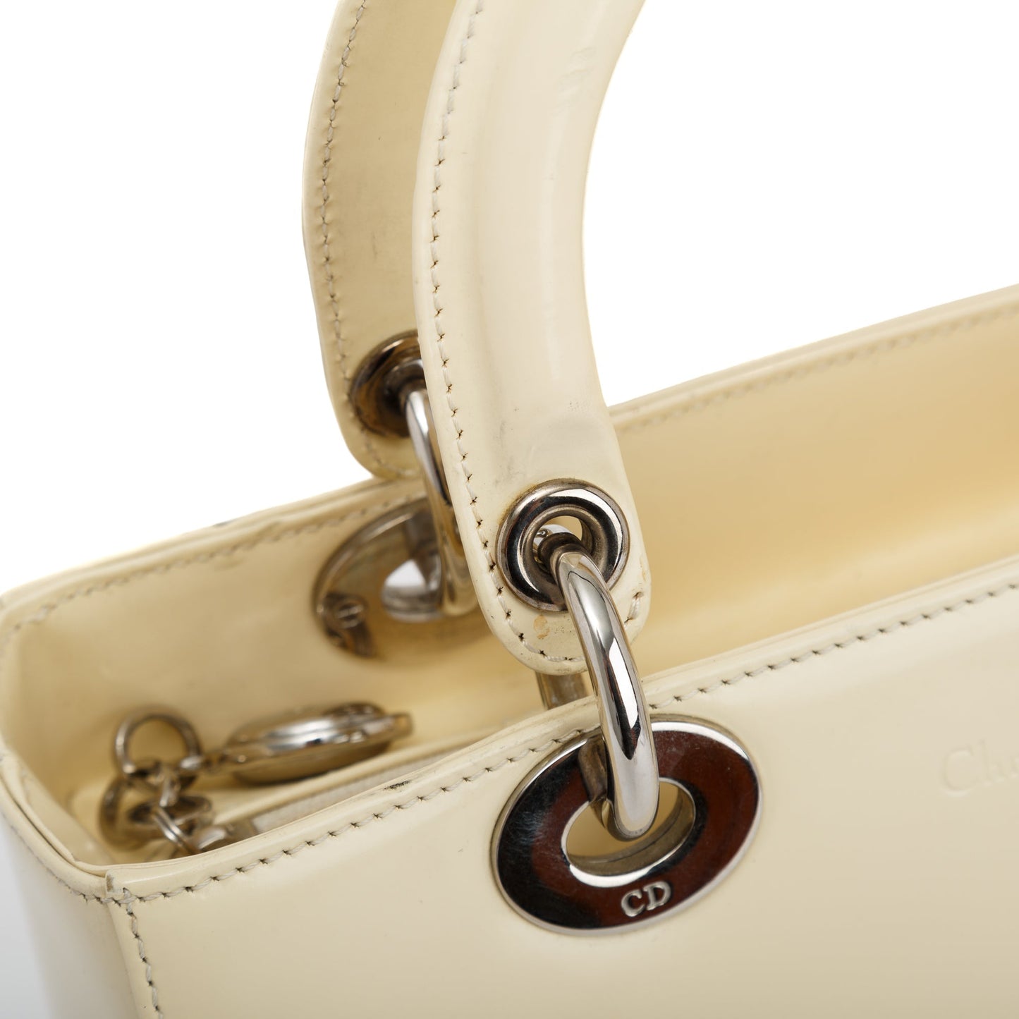 Christian Dior Vintage White Patent Leather Medium Lady Dior Bag