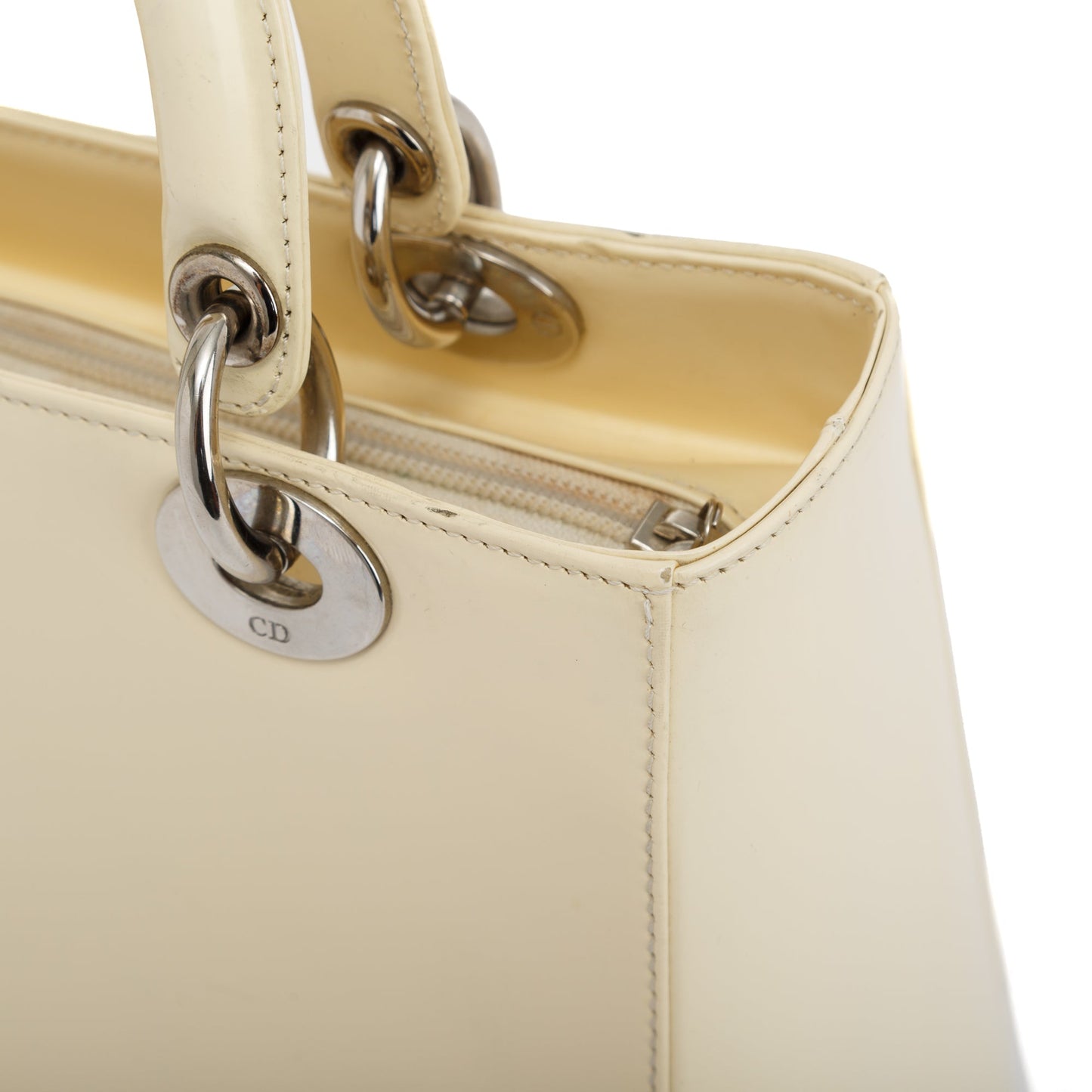 Christian Dior Vintage White Patent Leather Medium Lady Dior Bag