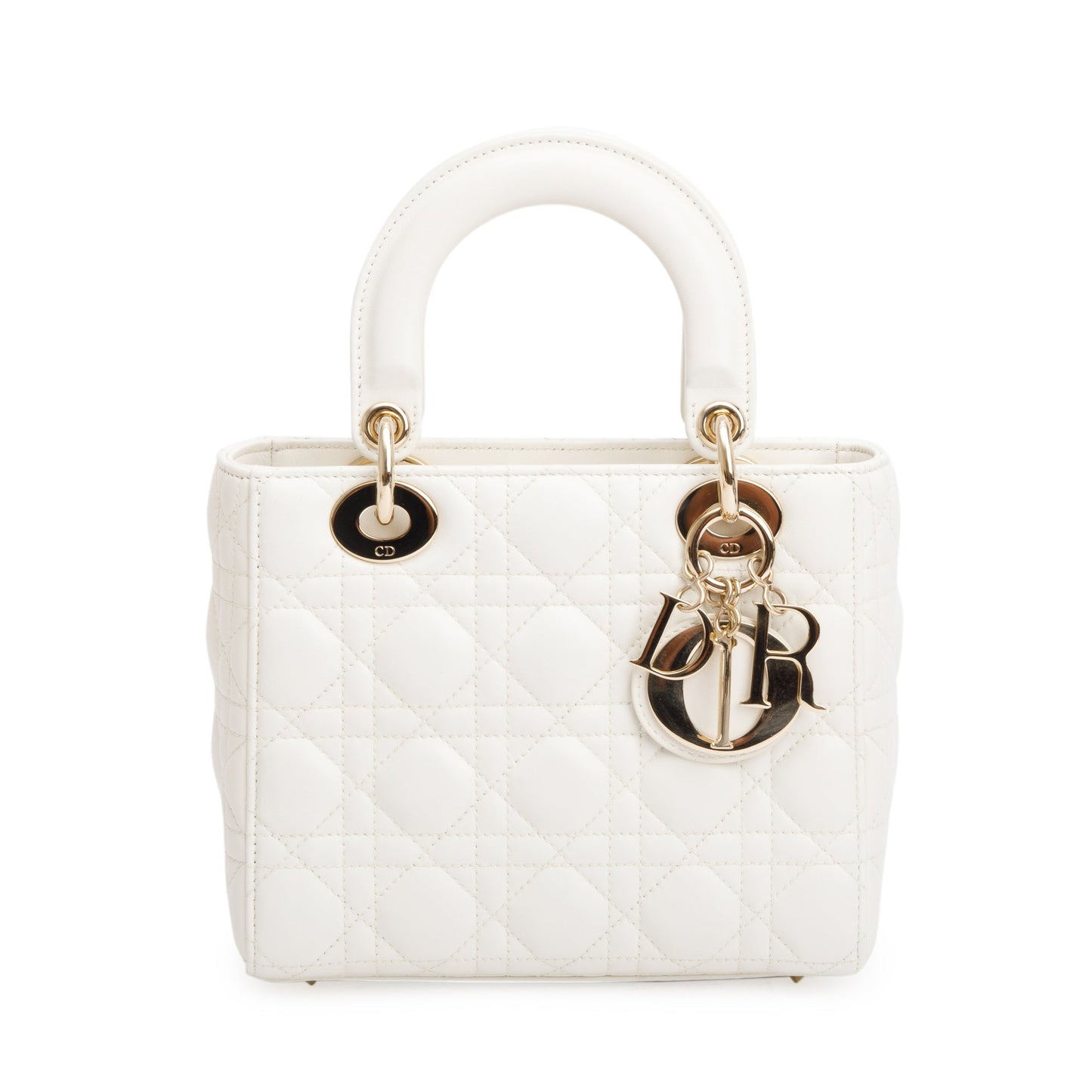 Christian Dior White Cannage Leather Small Lady Dior Bag