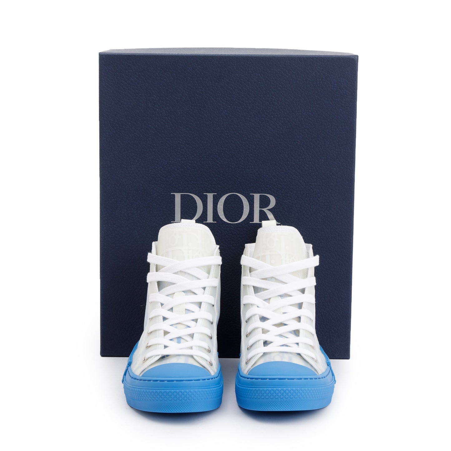 Christian Dior White/Blue Oblique Canvas B23 High-Top Sneakers, Size 38