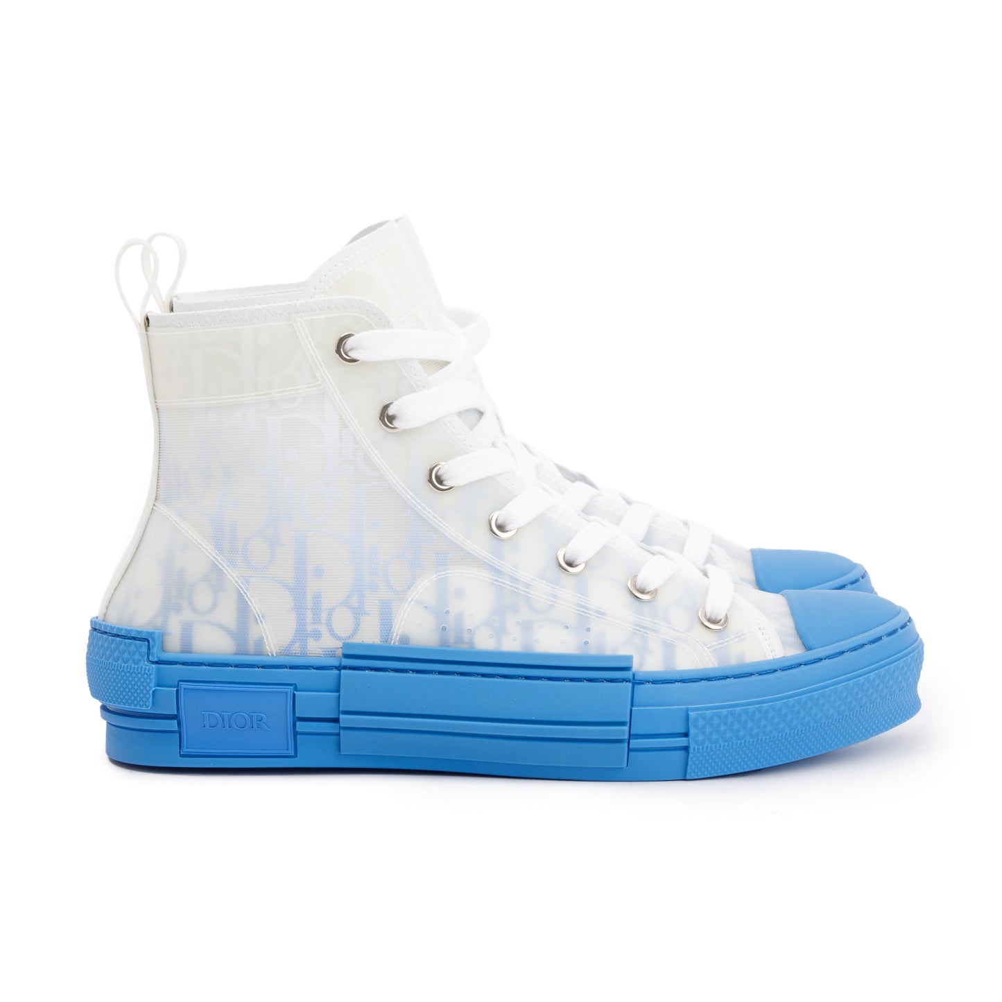 Christian Dior White/Blue Oblique Canvas B23 High-Top Sneakers, Size 38