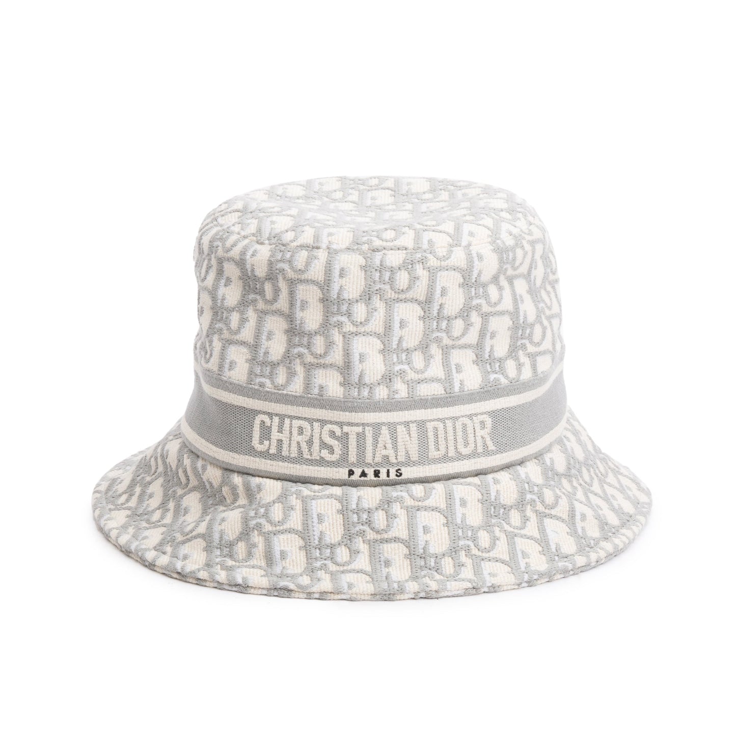 Christian Dior White/Gray Embroidery Oblique Small Brim Bucket Hat