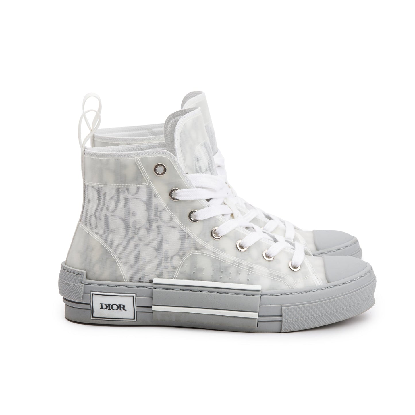 Christian Dior White/Grey Oblique Transparent Canvas B23 High-Top Sneakers, Size 36