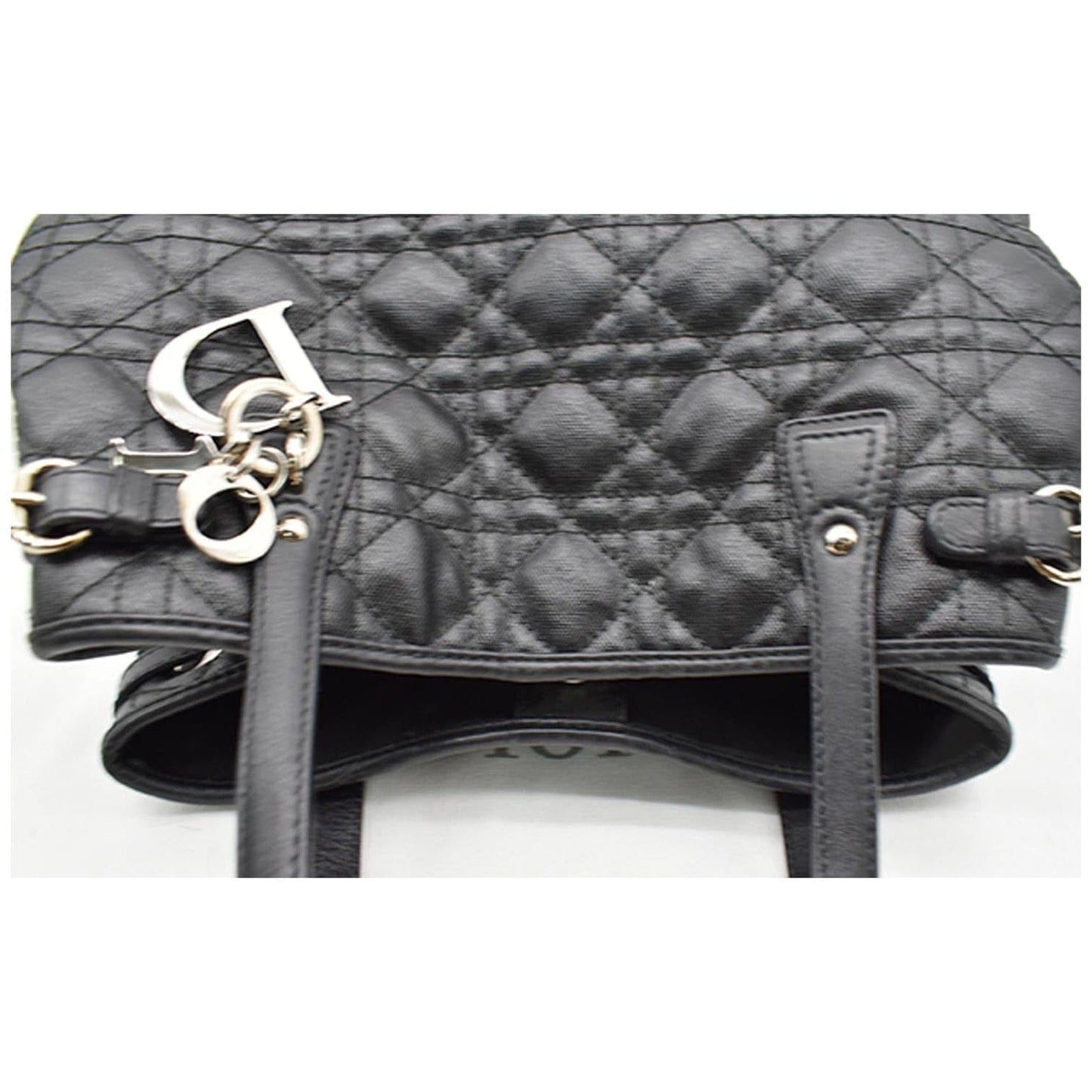CHRISTIAN DIOR Panarea Quilted Cannage Rosato Canvas Tote Bag Black